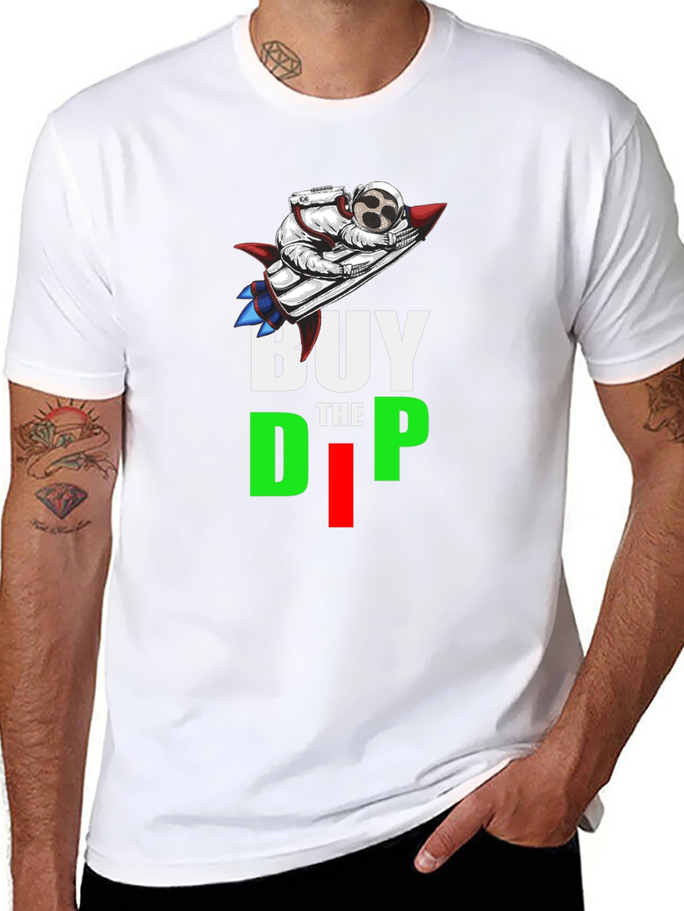Buy the Dip T-Shirt Astronaut Rocket Crypto Black Tee