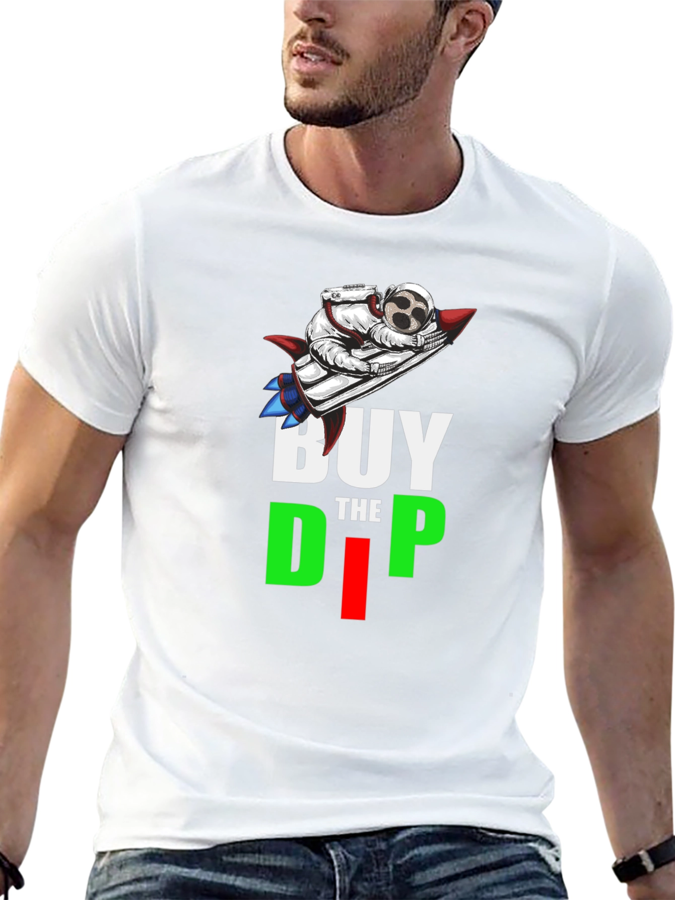 Buy the Dip T-Shirt Astronaut Rocket Crypto Black Tee