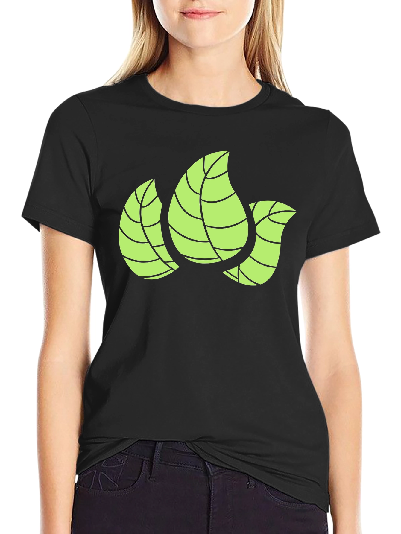 Leaf Design Black T-Shirt