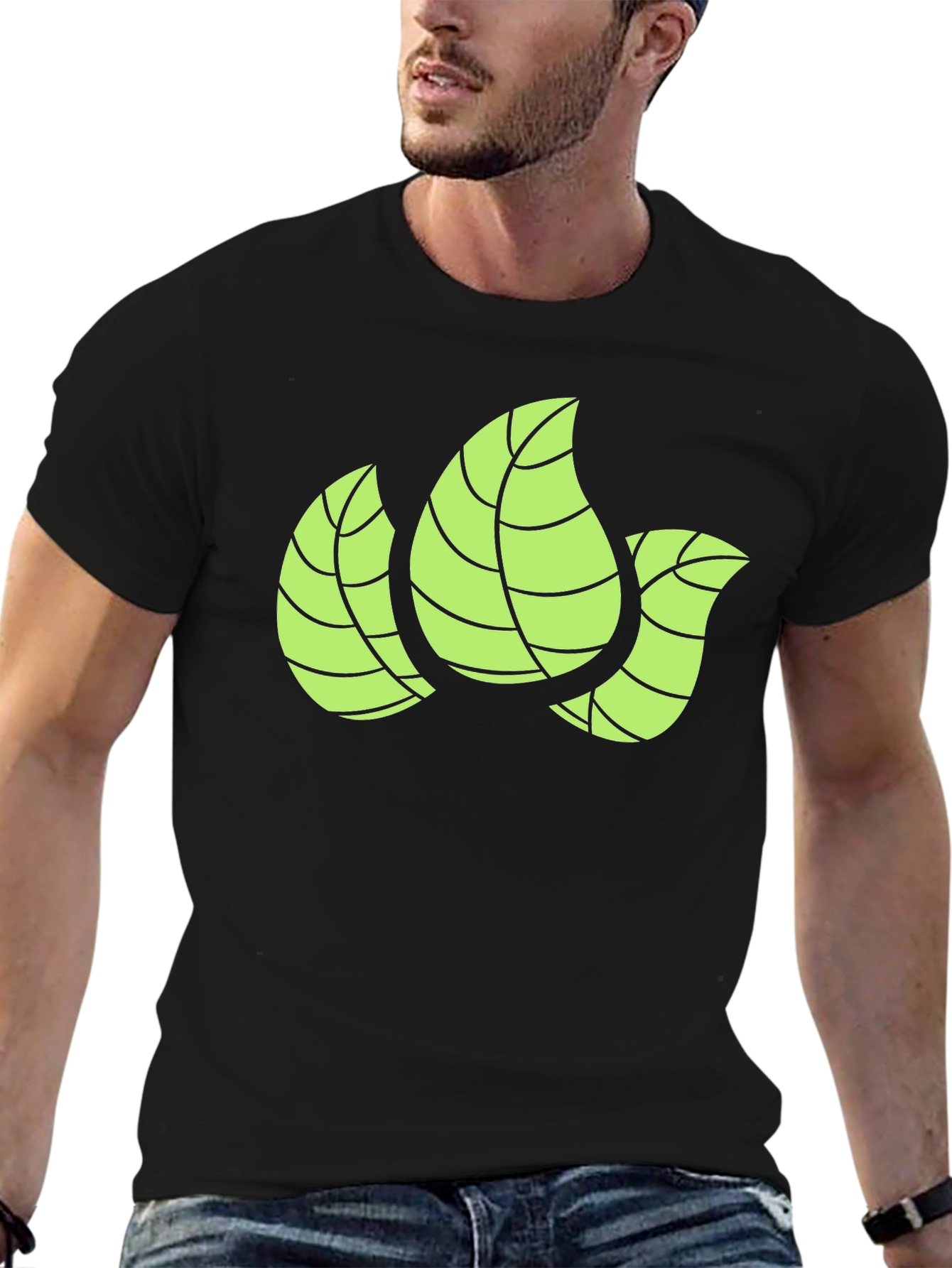 Leaf Design Black T-Shirt