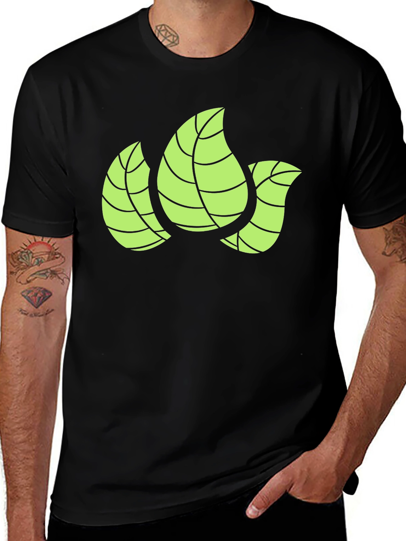 Leaf Design Black T-Shirt