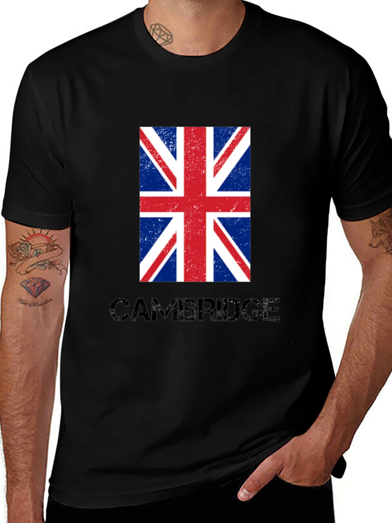 Cambridge UK Flag Graphic T-Shirt - Black Cotton Tee