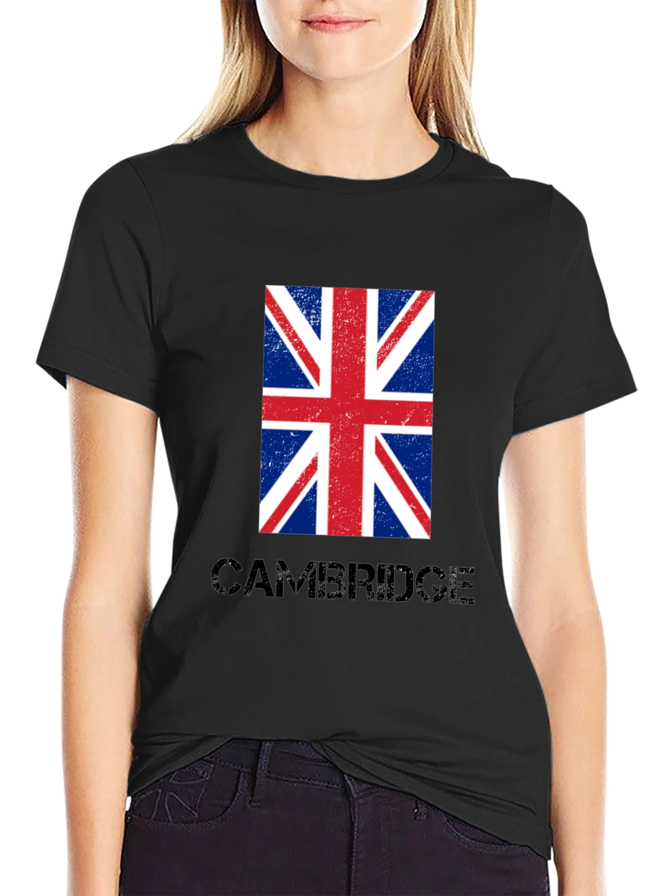 Cambridge UK Flag Graphic T-Shirt - Black Cotton Tee