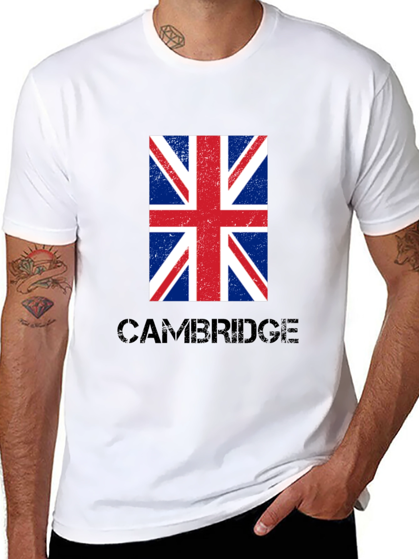 Cambridge UK Flag Graphic T-Shirt - Black Cotton Tee