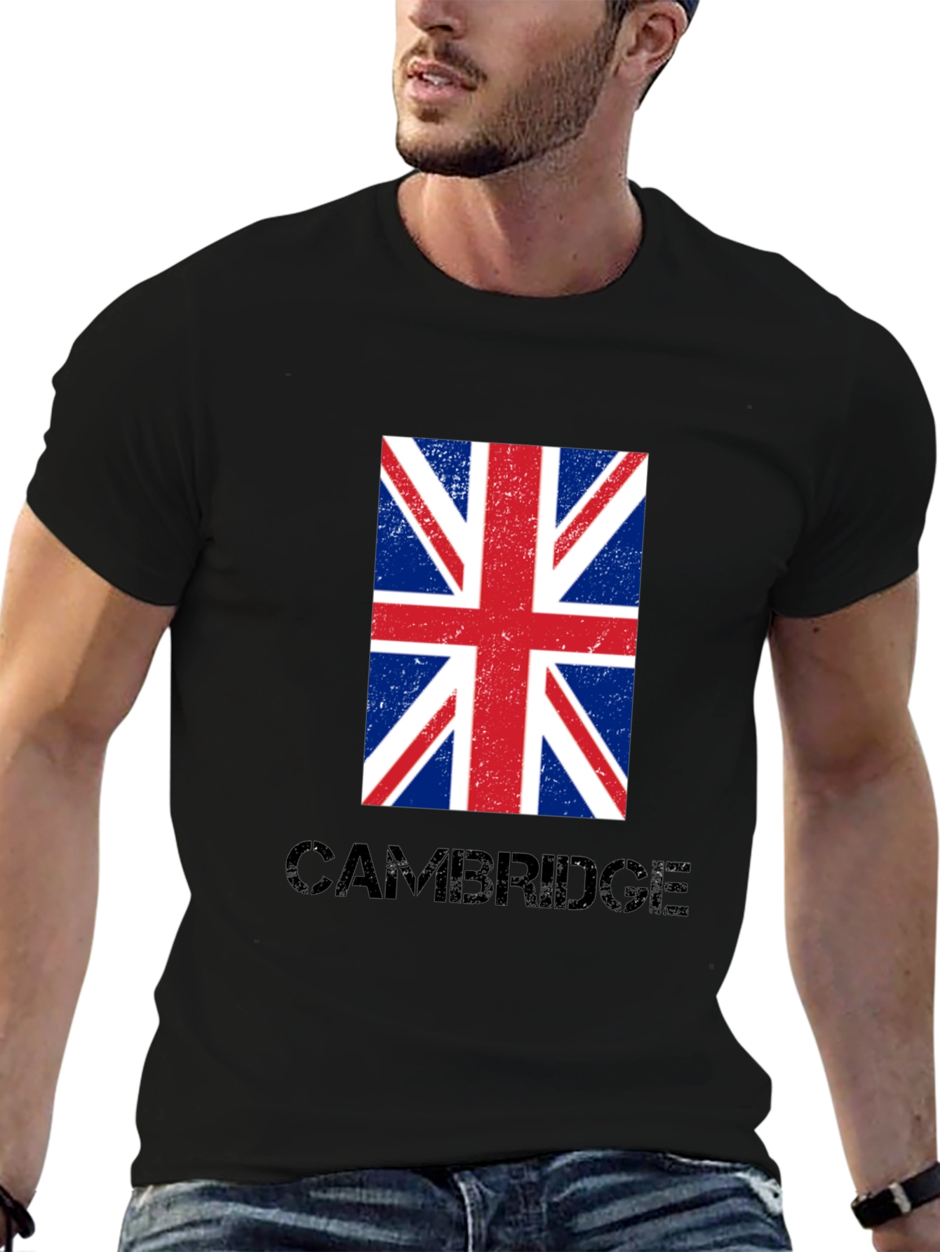 Cambridge UK Flag Graphic T-Shirt - Black Cotton Tee