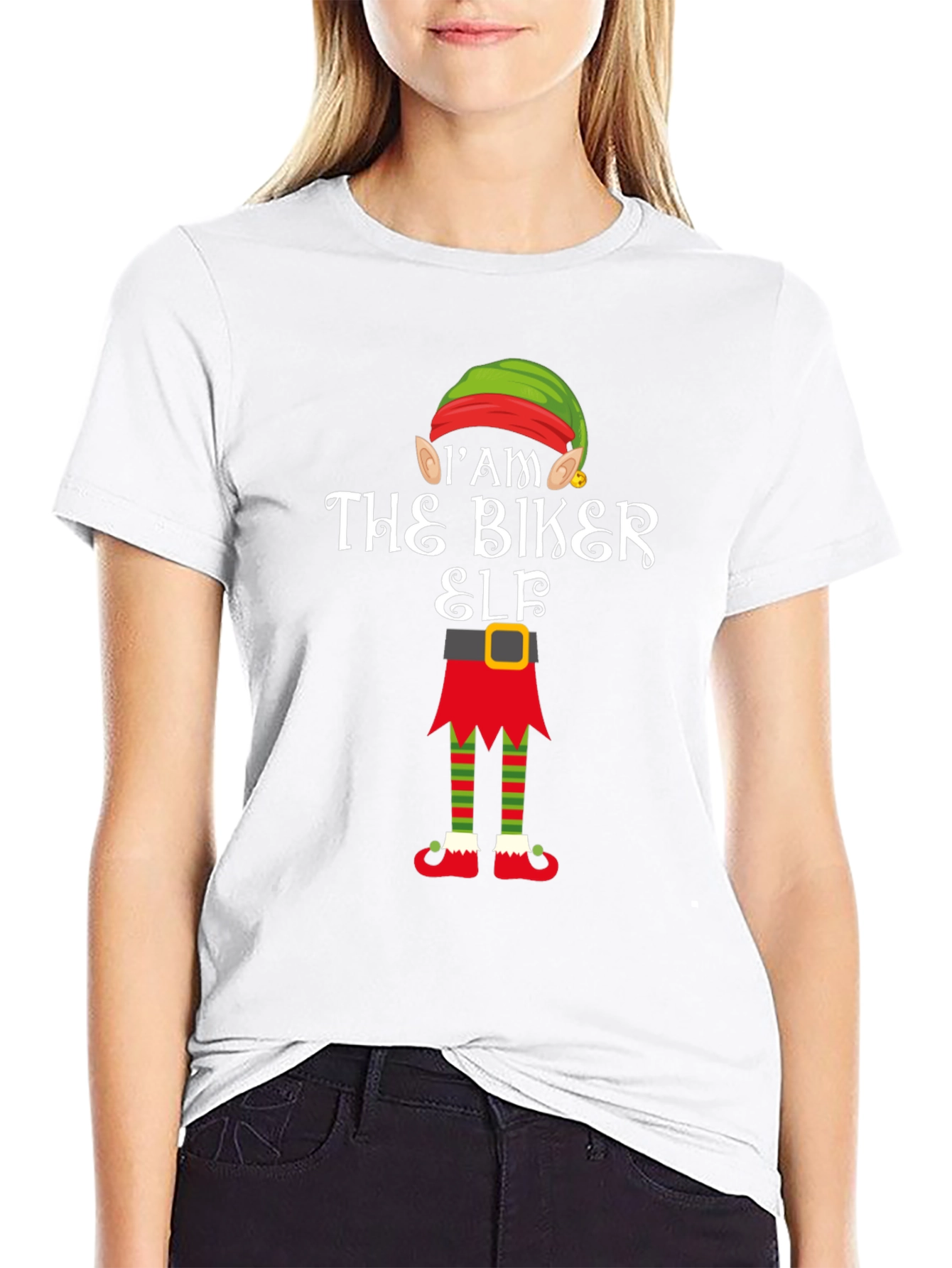 Im The Biker Elf T-Shirt Funny Christmas Tee