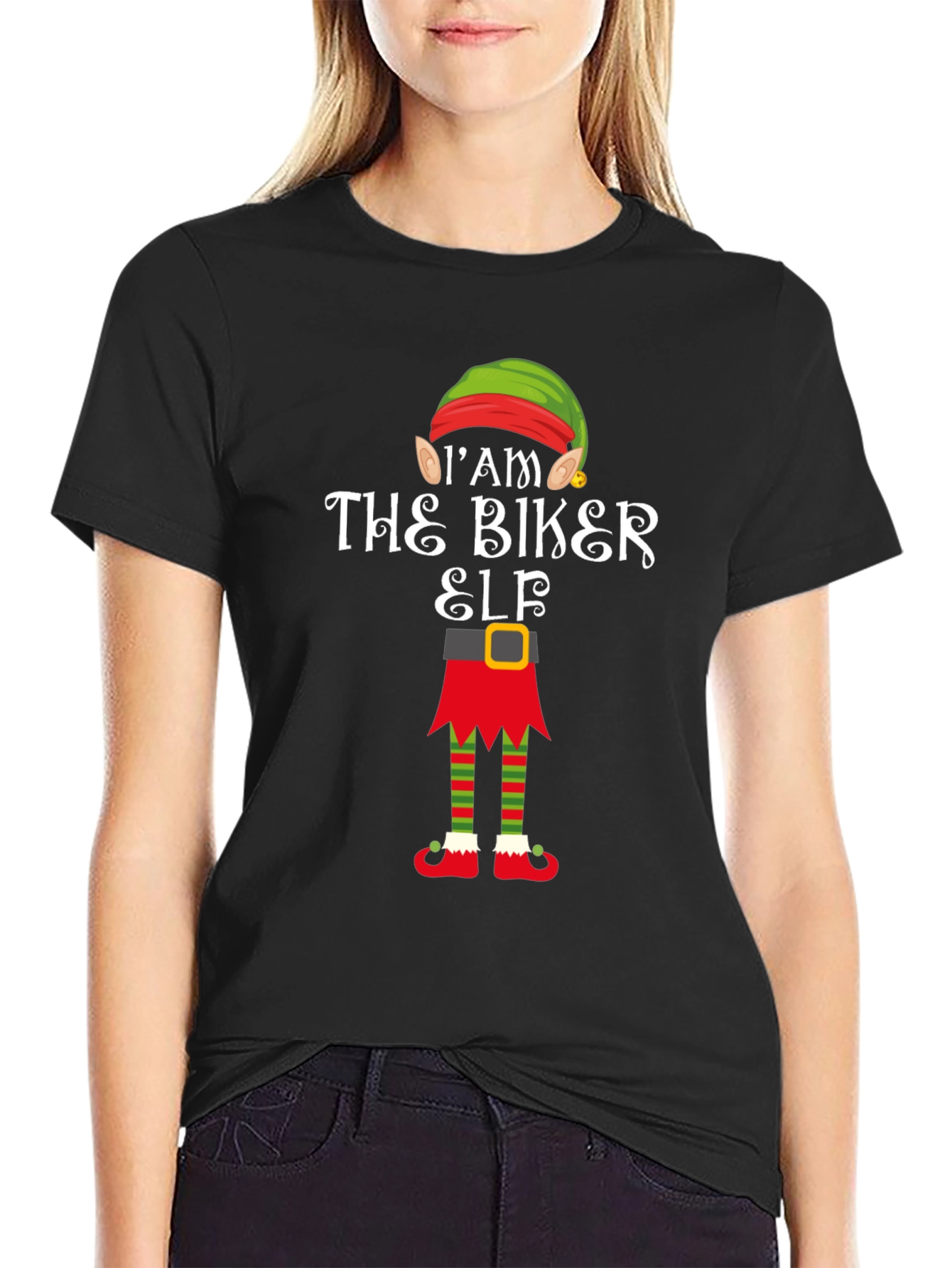 Im The Biker Elf T-Shirt Funny Christmas Tee