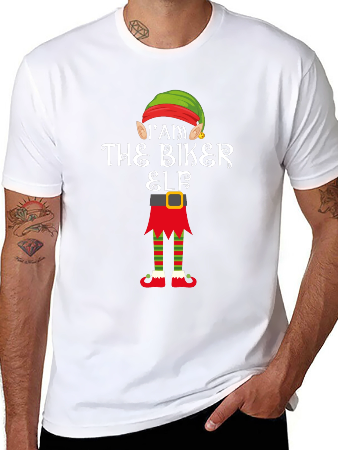 Im The Biker Elf T-Shirt Funny Christmas Tee