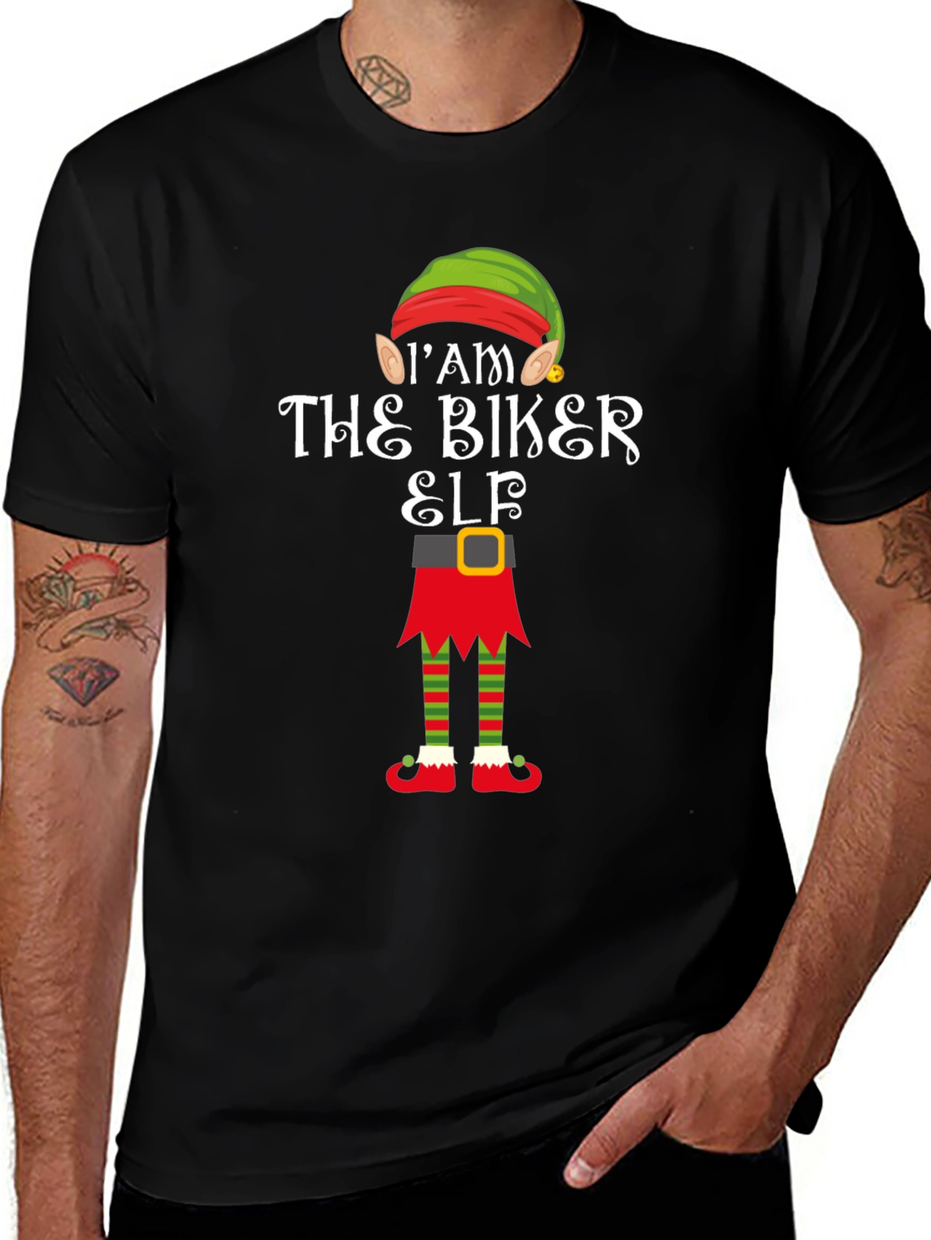 Im The Biker Elf T-Shirt Funny Christmas Tee