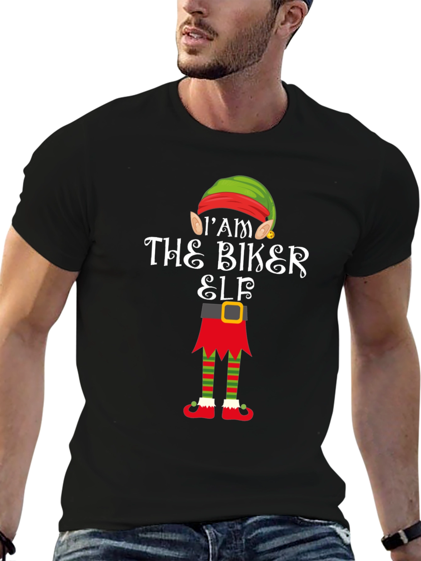Im The Biker Elf T-Shirt Funny Christmas Tee