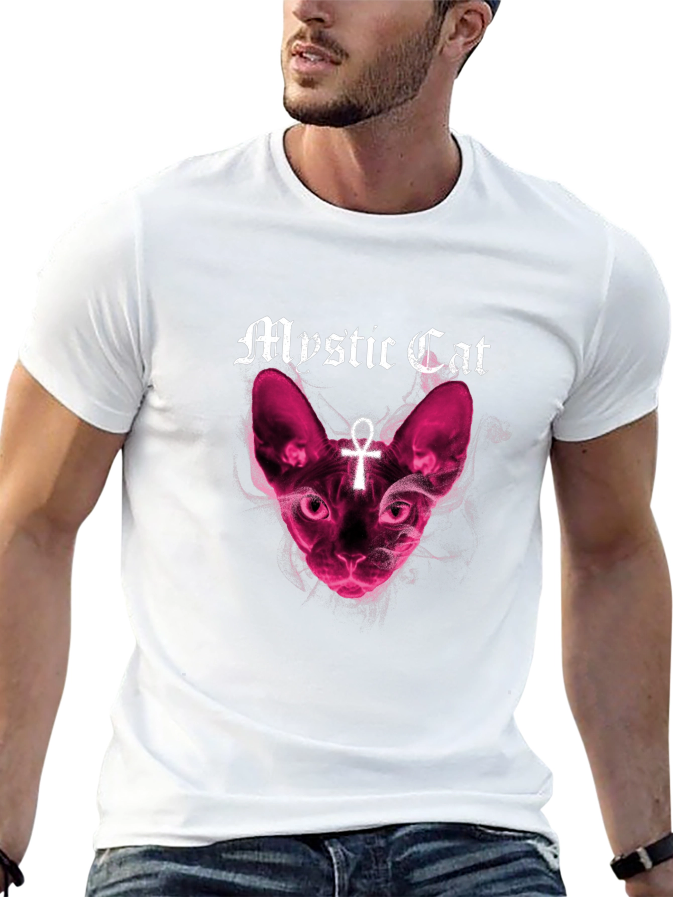 Mystic Cat Graphic T-Shirt - Black