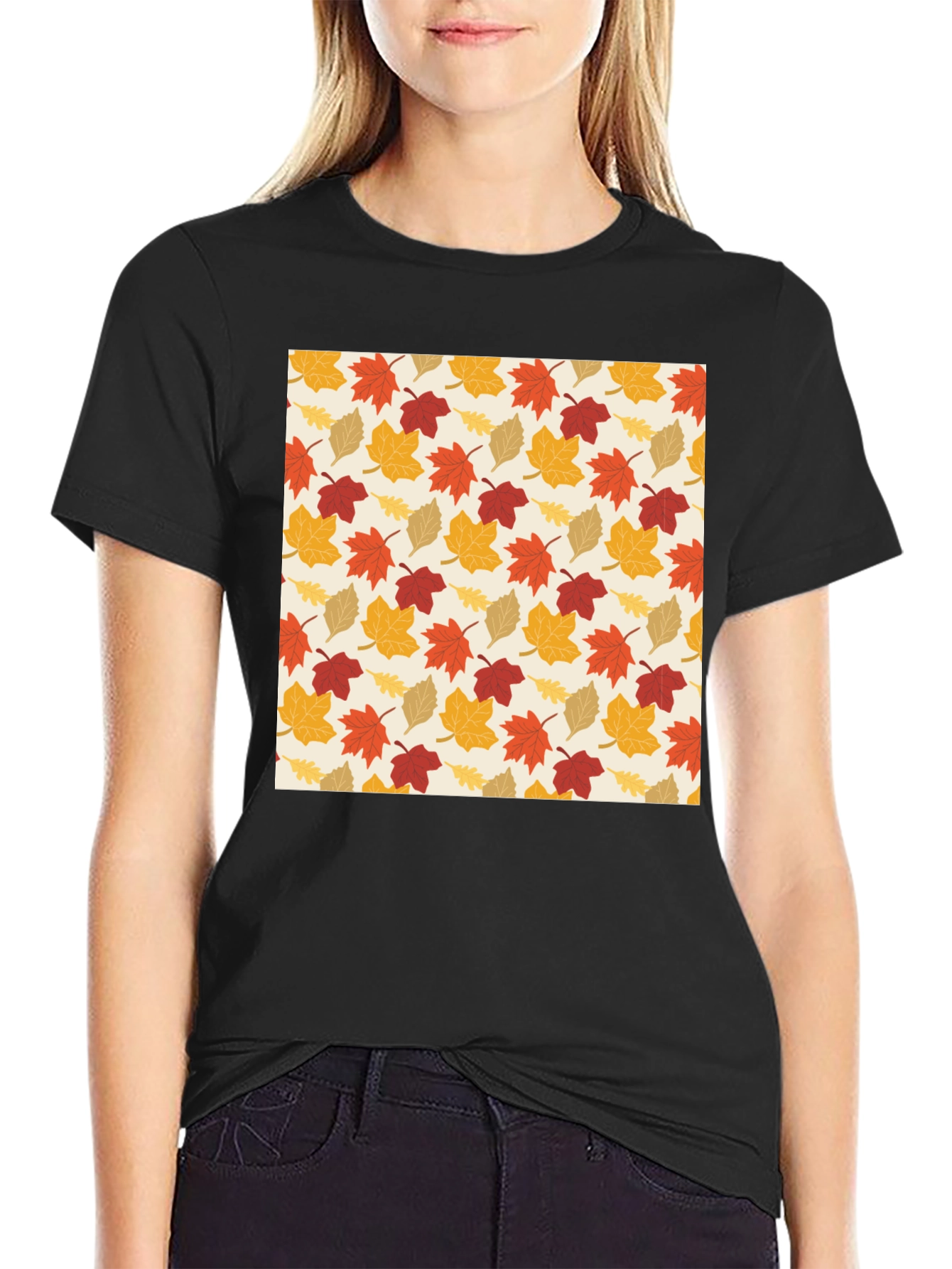Autumn Leaves Pattern T-Shirt - Fall Fashion