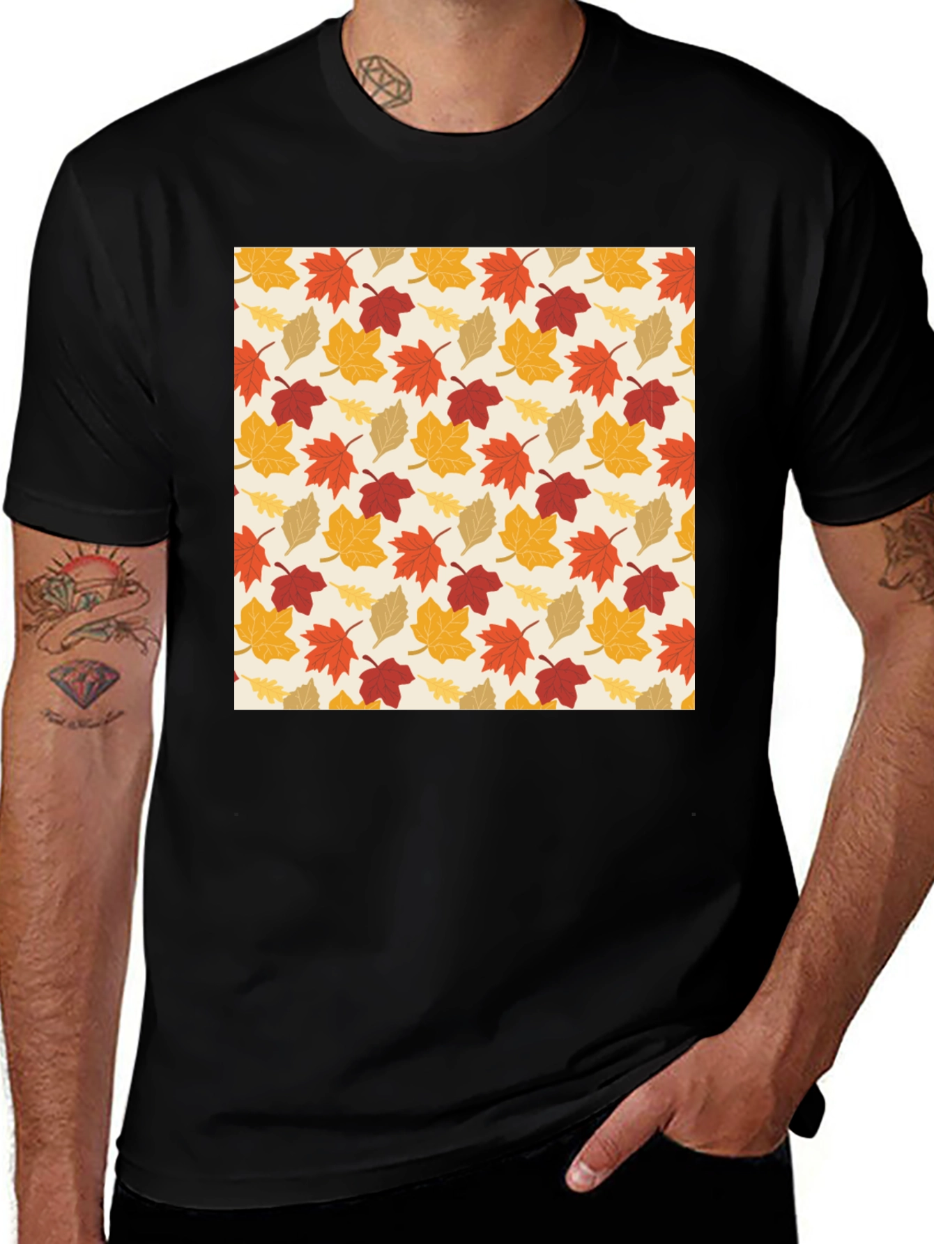 Autumn Leaves Pattern T-Shirt - Fall Fashion