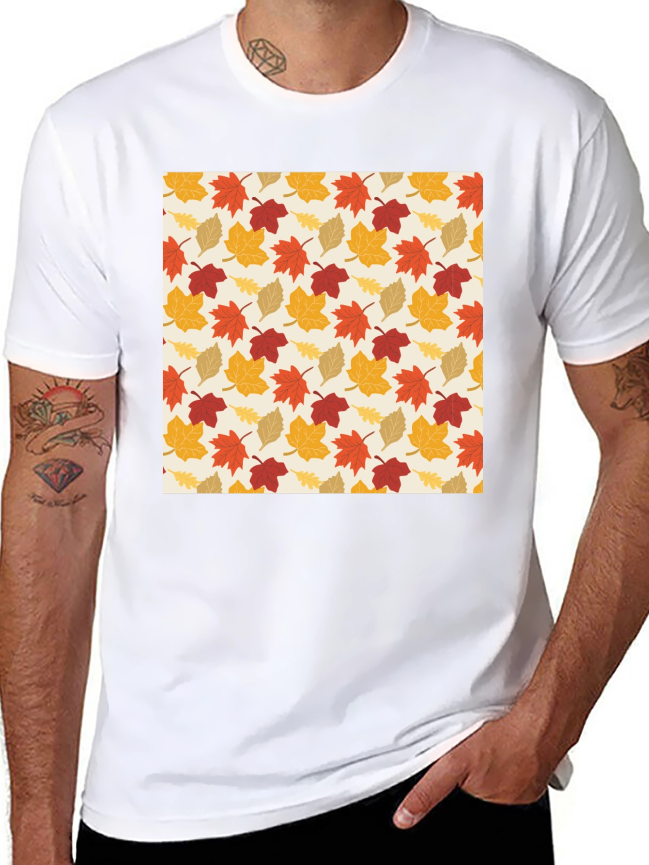 Autumn Leaves Pattern T-Shirt - Fall Fashion