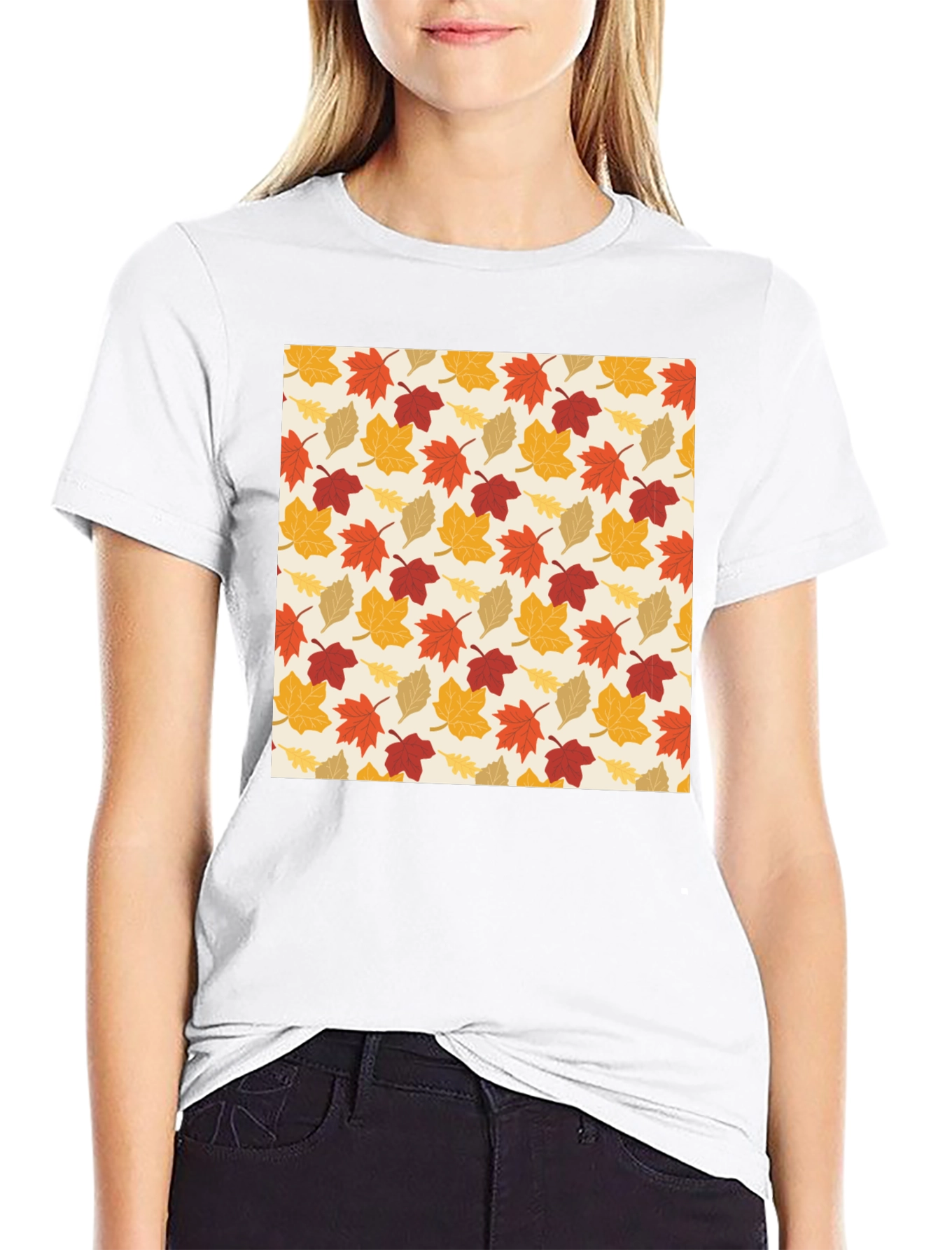 Autumn Leaves Pattern T-Shirt - Fall Fashion