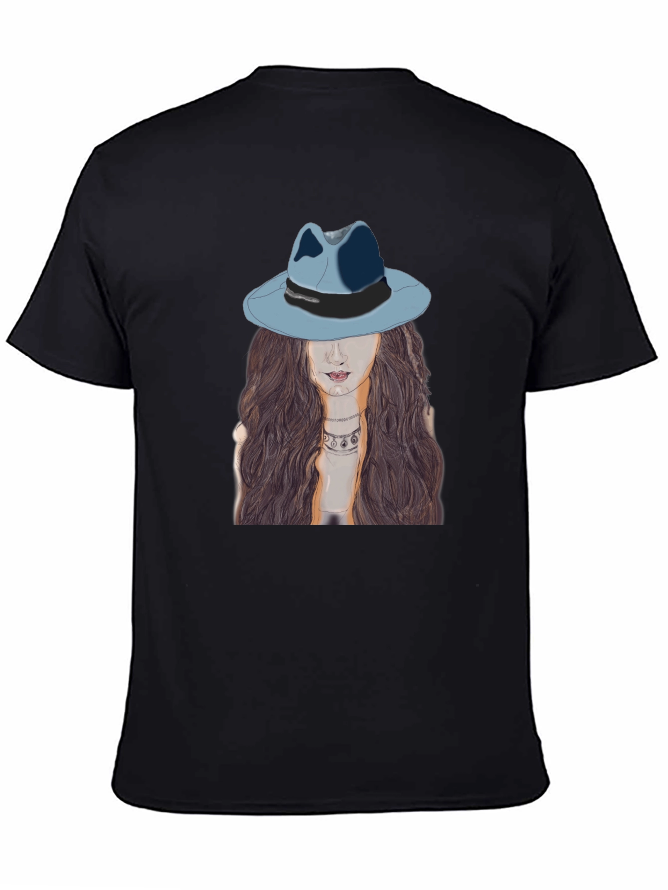Stylish Black T-Shirt with Artistic Woman Print
