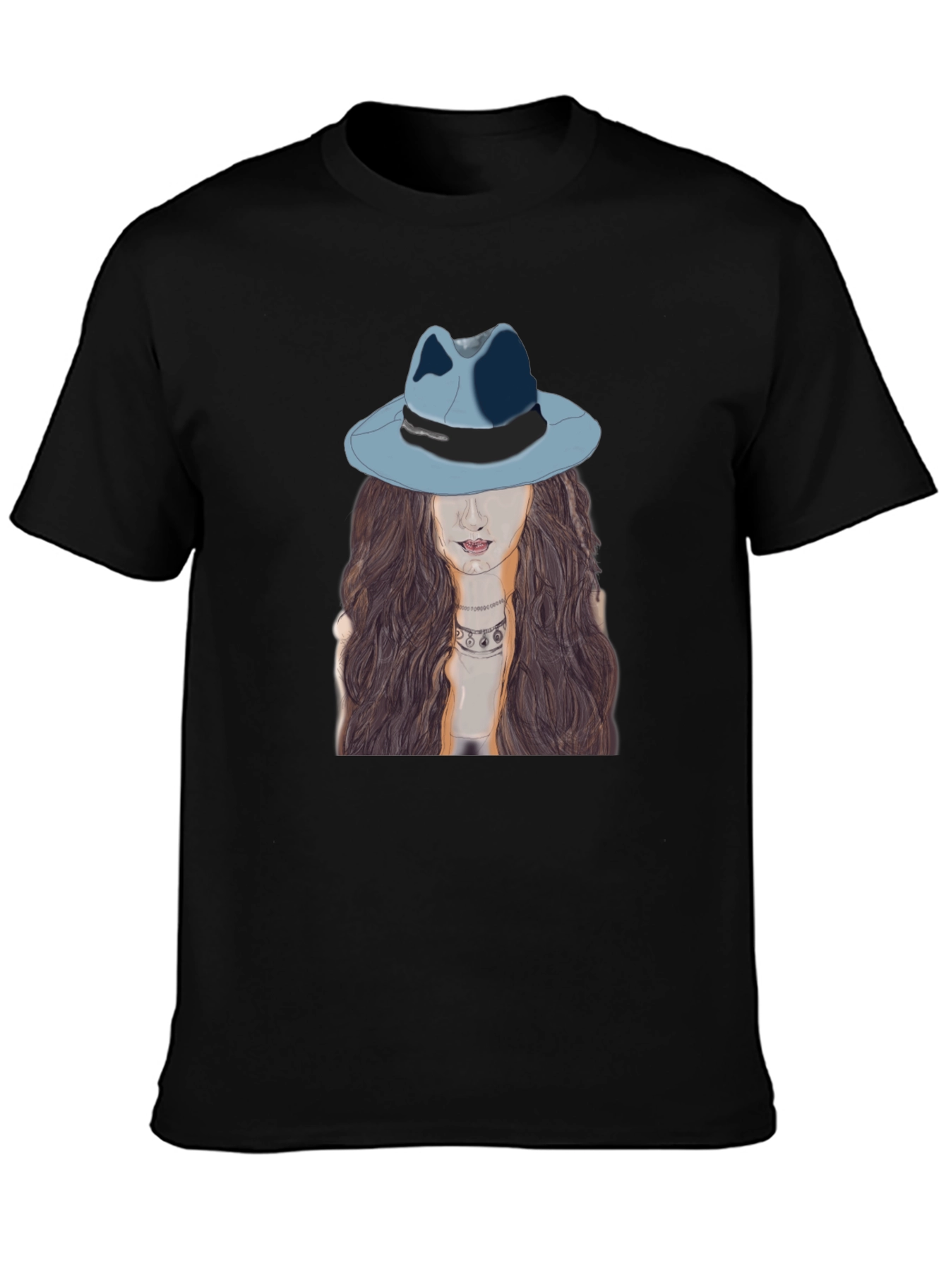 Stylish Black T-Shirt with Artistic Woman Print