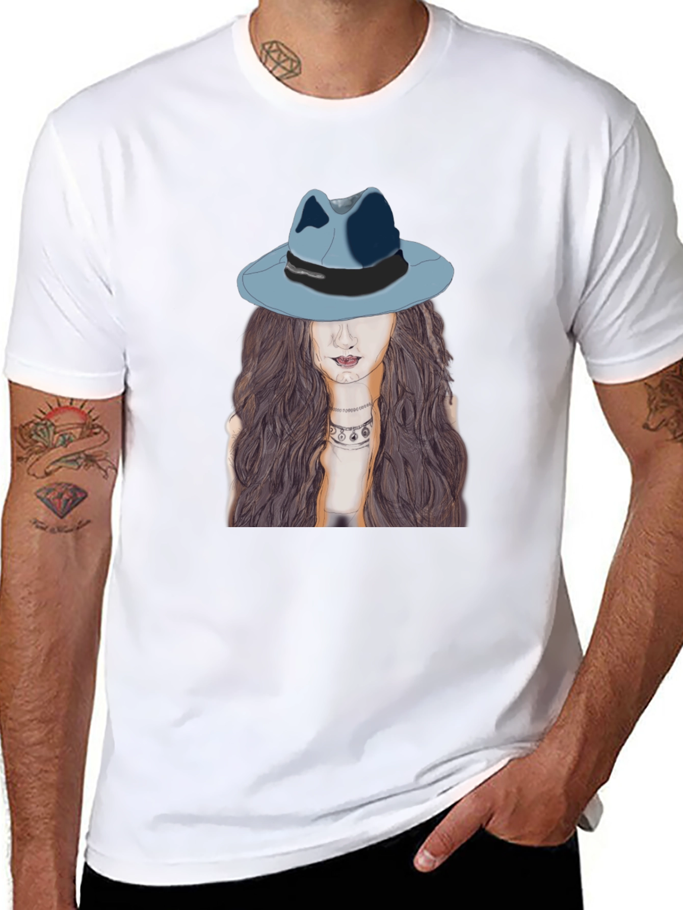 Stylish Black T-Shirt with Artistic Woman Print