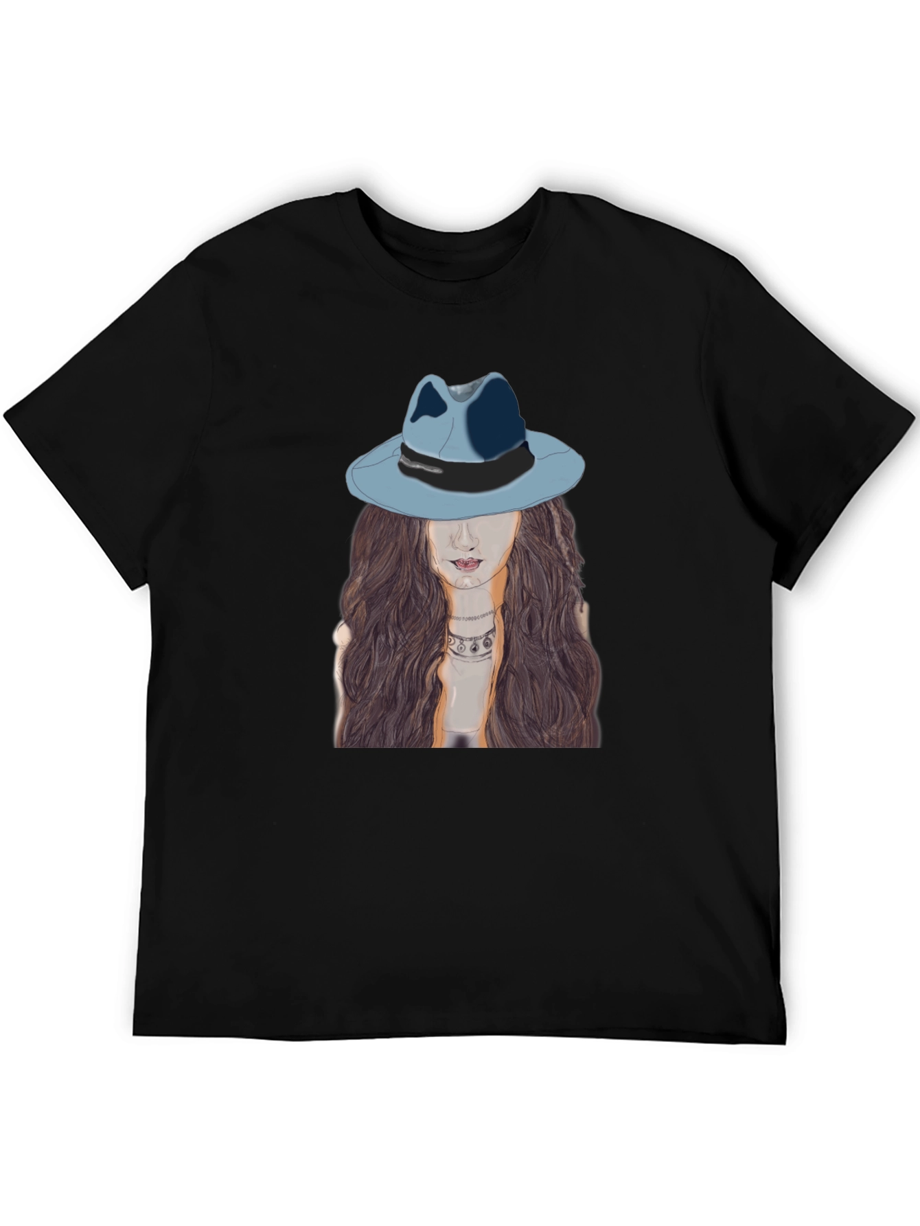 Stylish Black T-Shirt with Artistic Woman Print