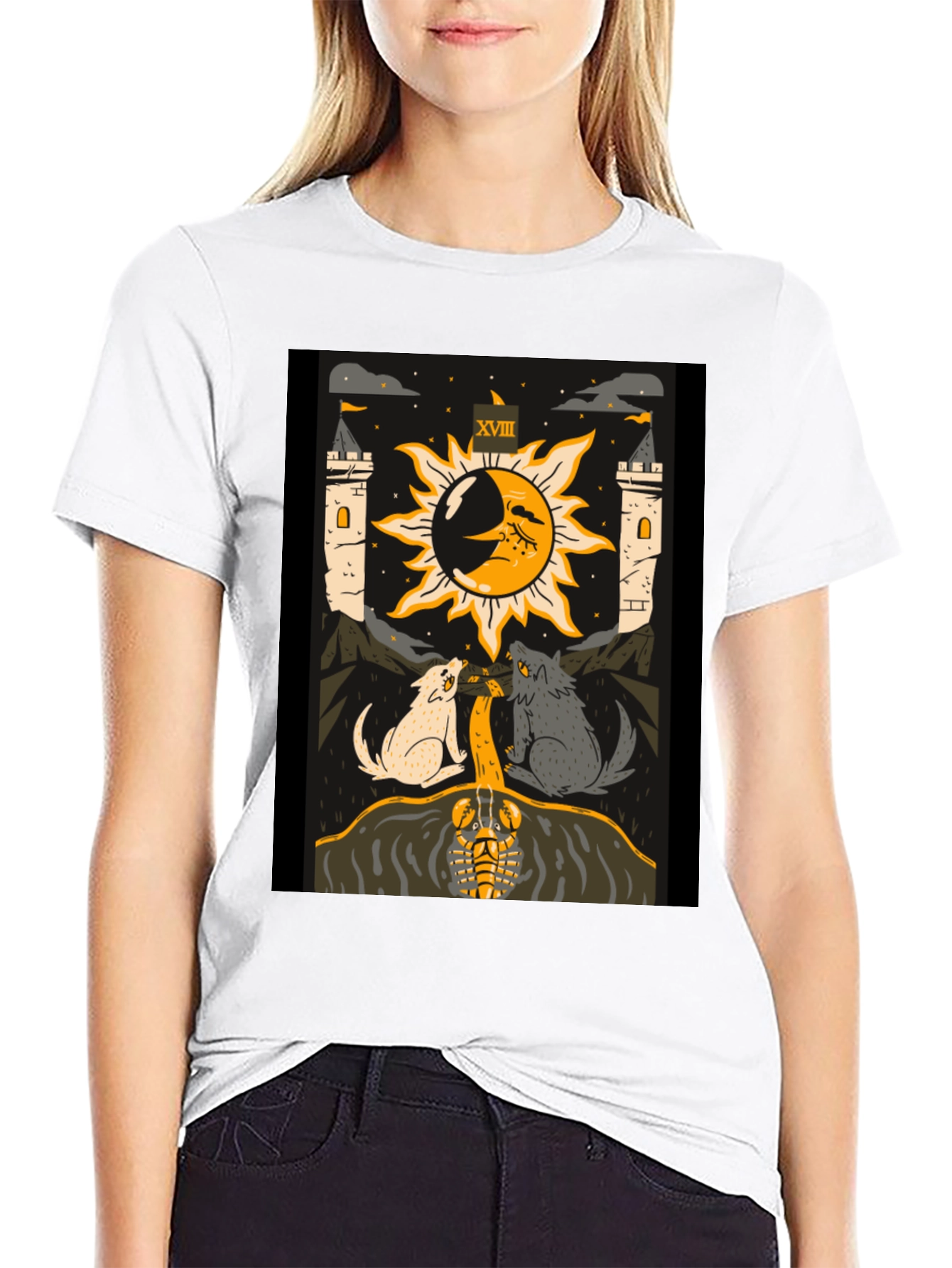 Moon Tarot Card Black T-Shirt