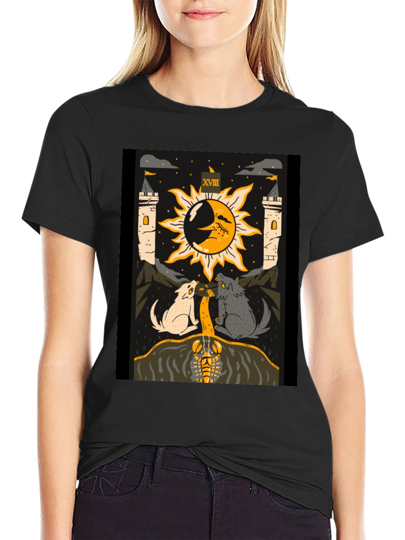 Moon Tarot Card Black T-Shirt