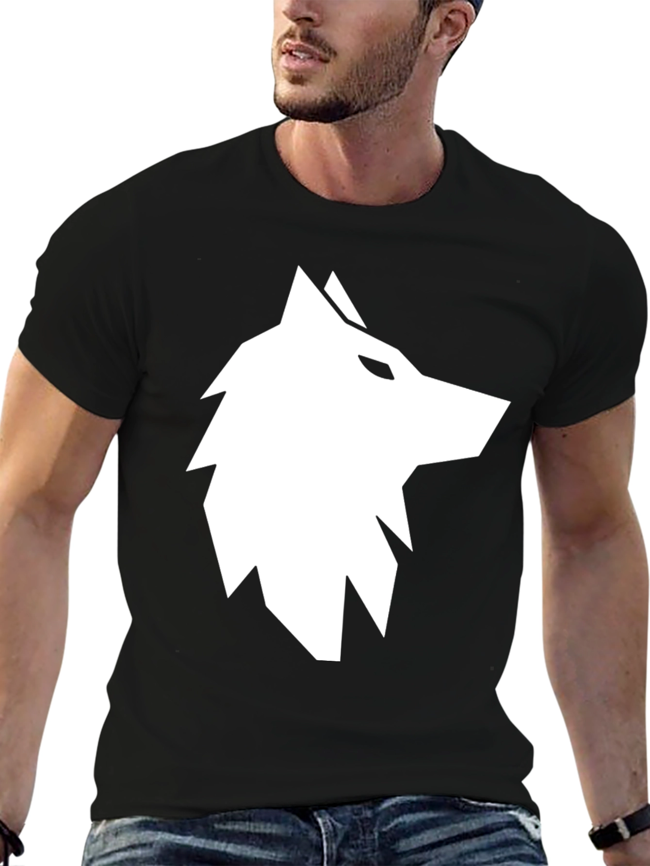 Geometric Wolf Graphic Tee - Black
