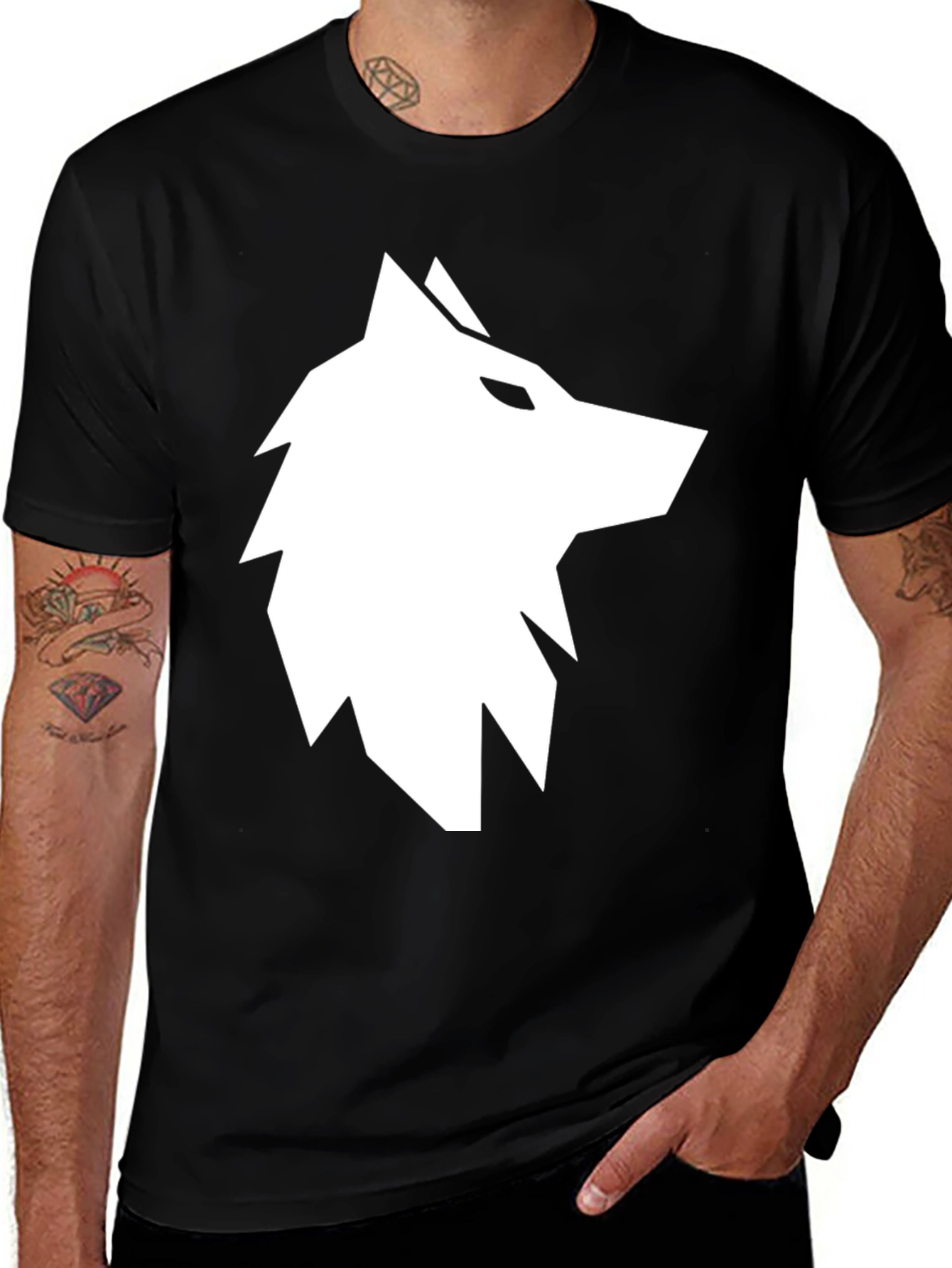 Geometric Wolf Graphic Tee - Black