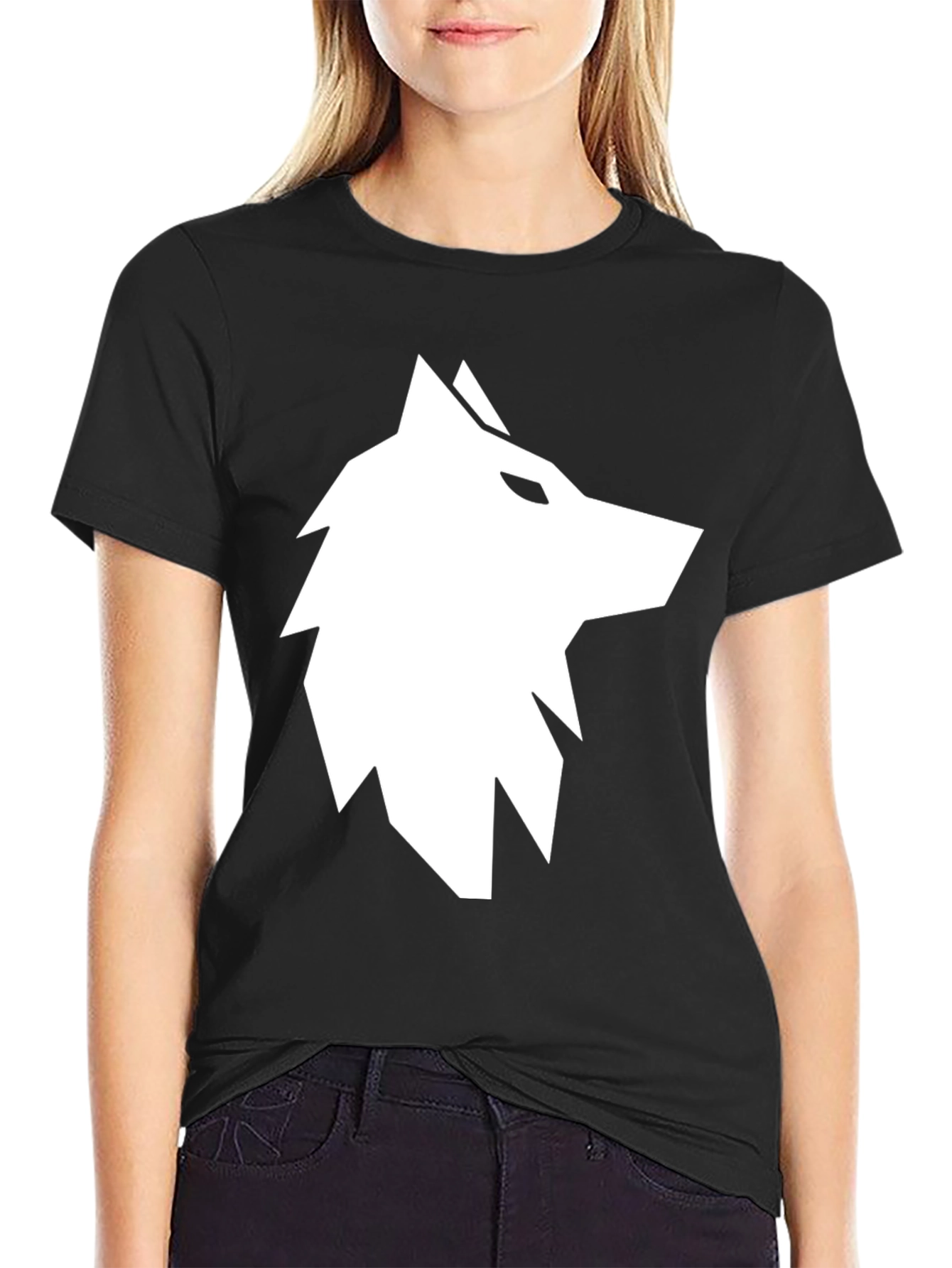 Geometric Wolf Graphic Tee - Black