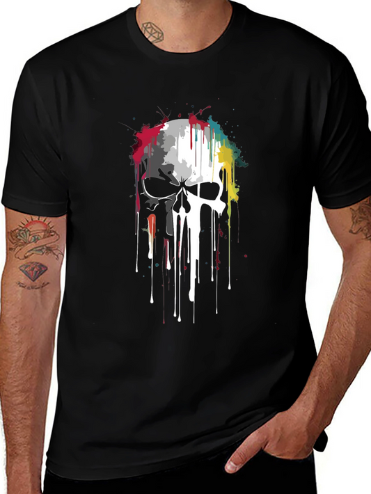 Colorful Skull Graphic Print Black T-Shirt