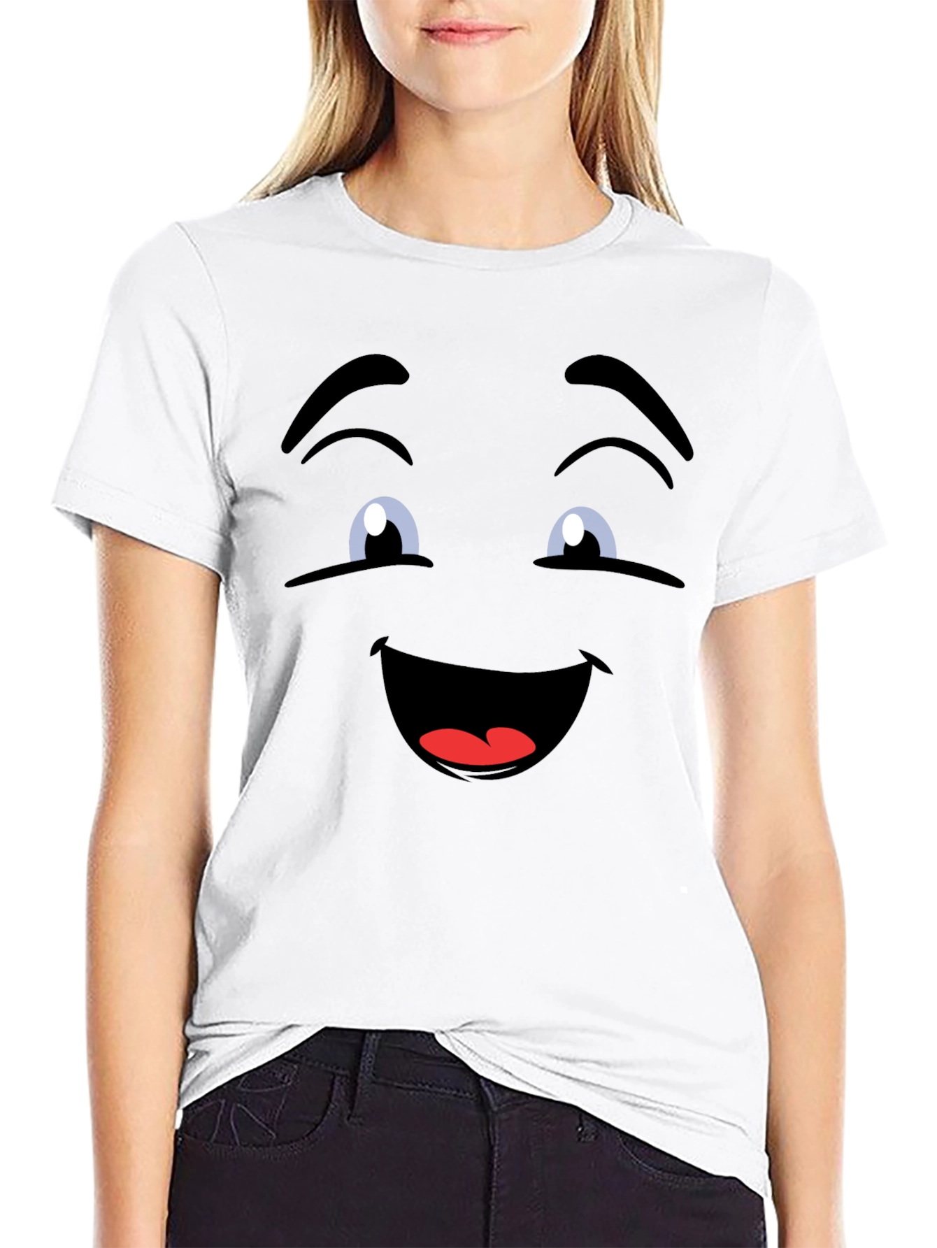 Smiling Face Graphic Tee - Fun Black T-Shirt