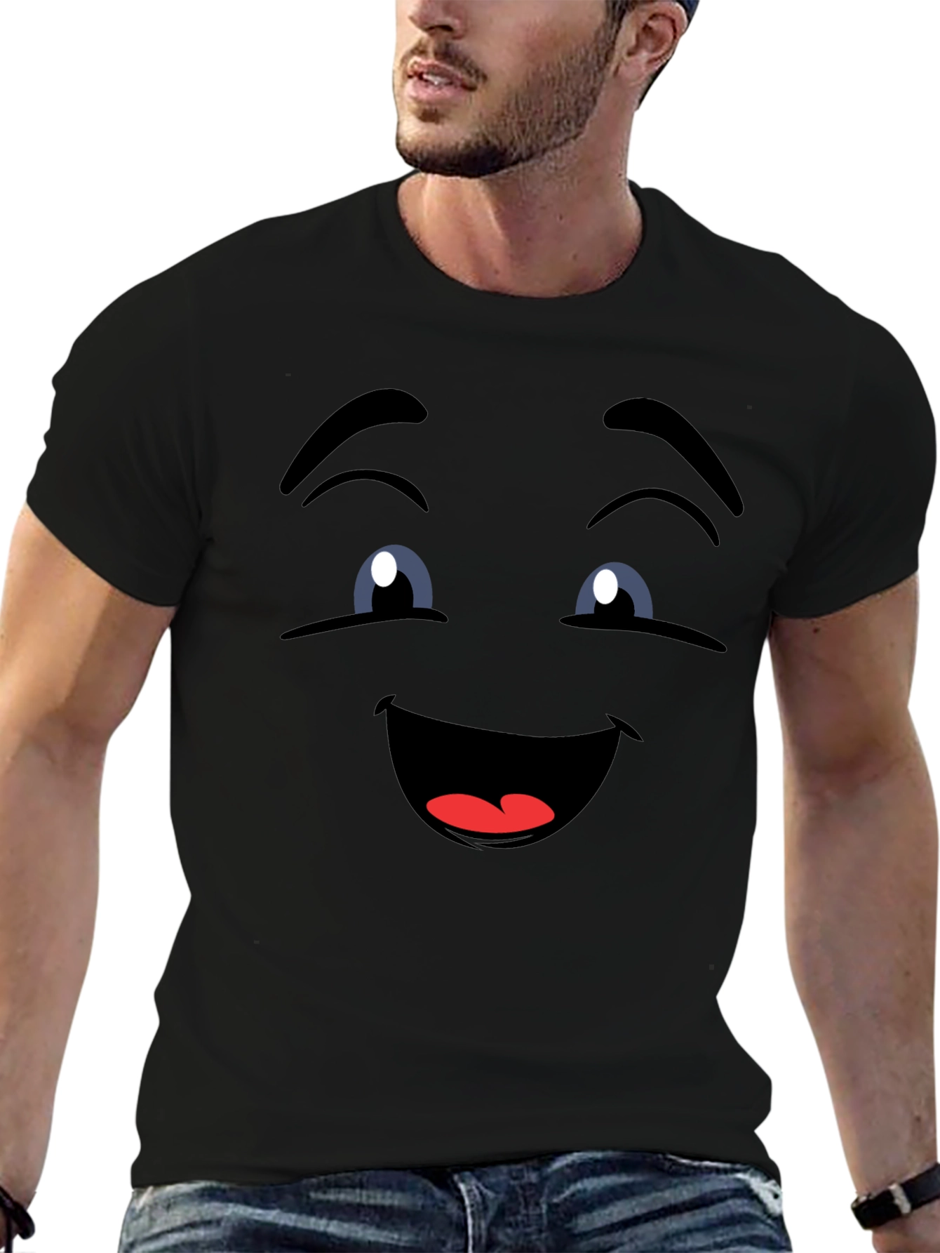 Smiling Face Graphic Tee - Fun Black T-Shirt