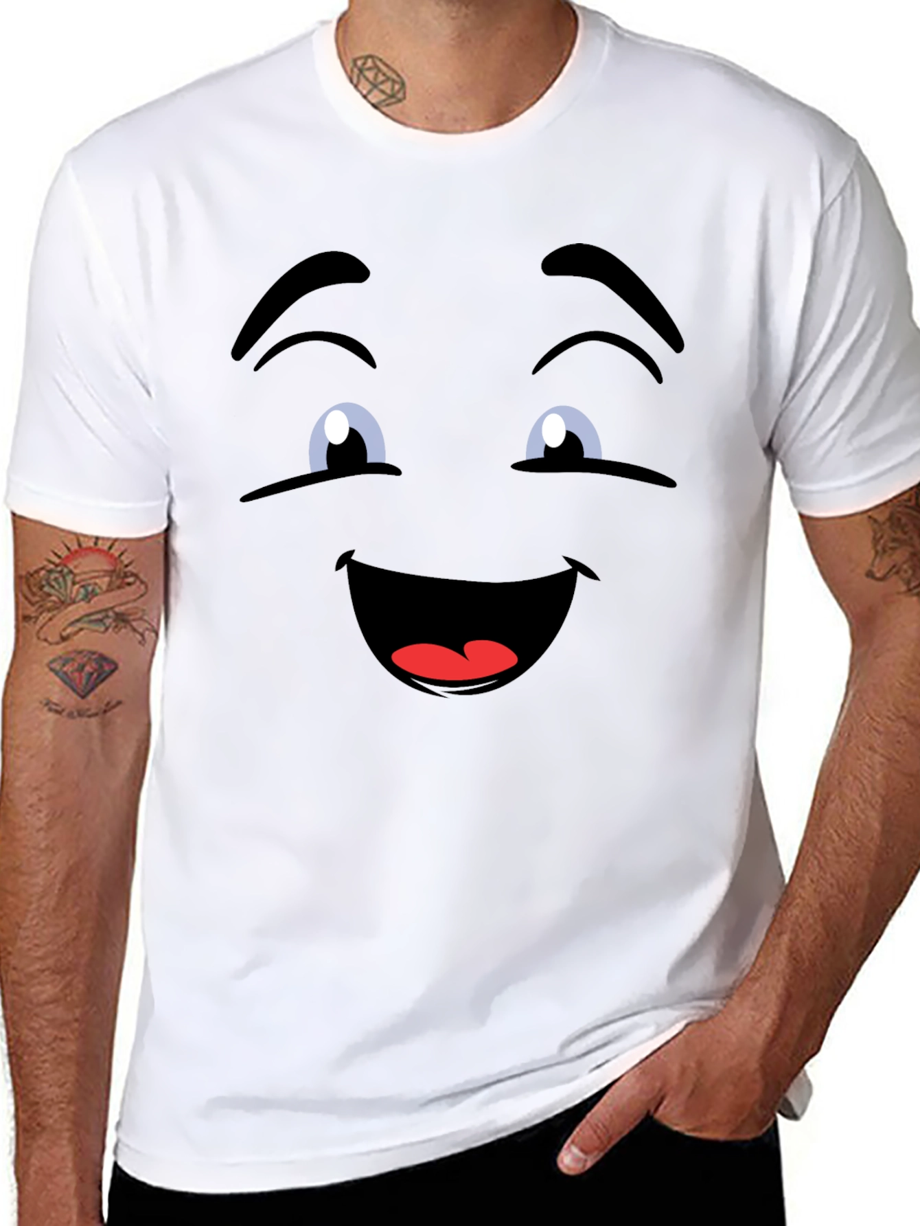 Smiling Face Graphic Tee - Fun Black T-Shirt