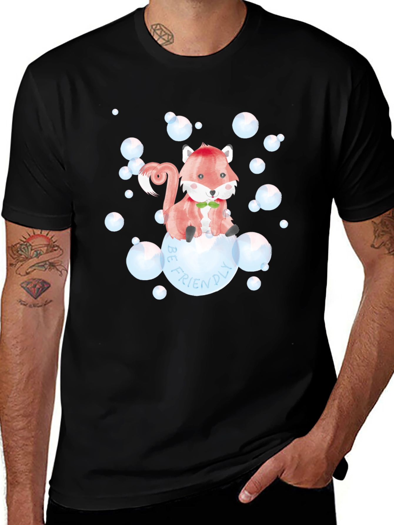 Be Friendly Fox Graphic T-Shirt - Black