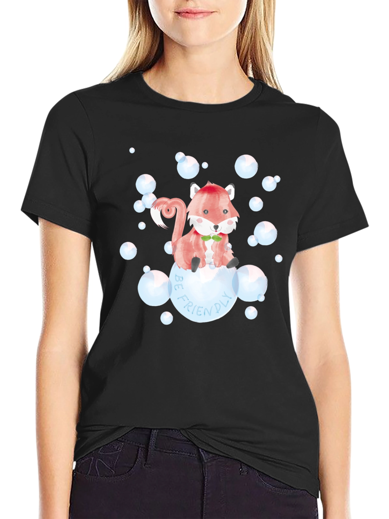 Be Friendly Fox Graphic T-Shirt - Black