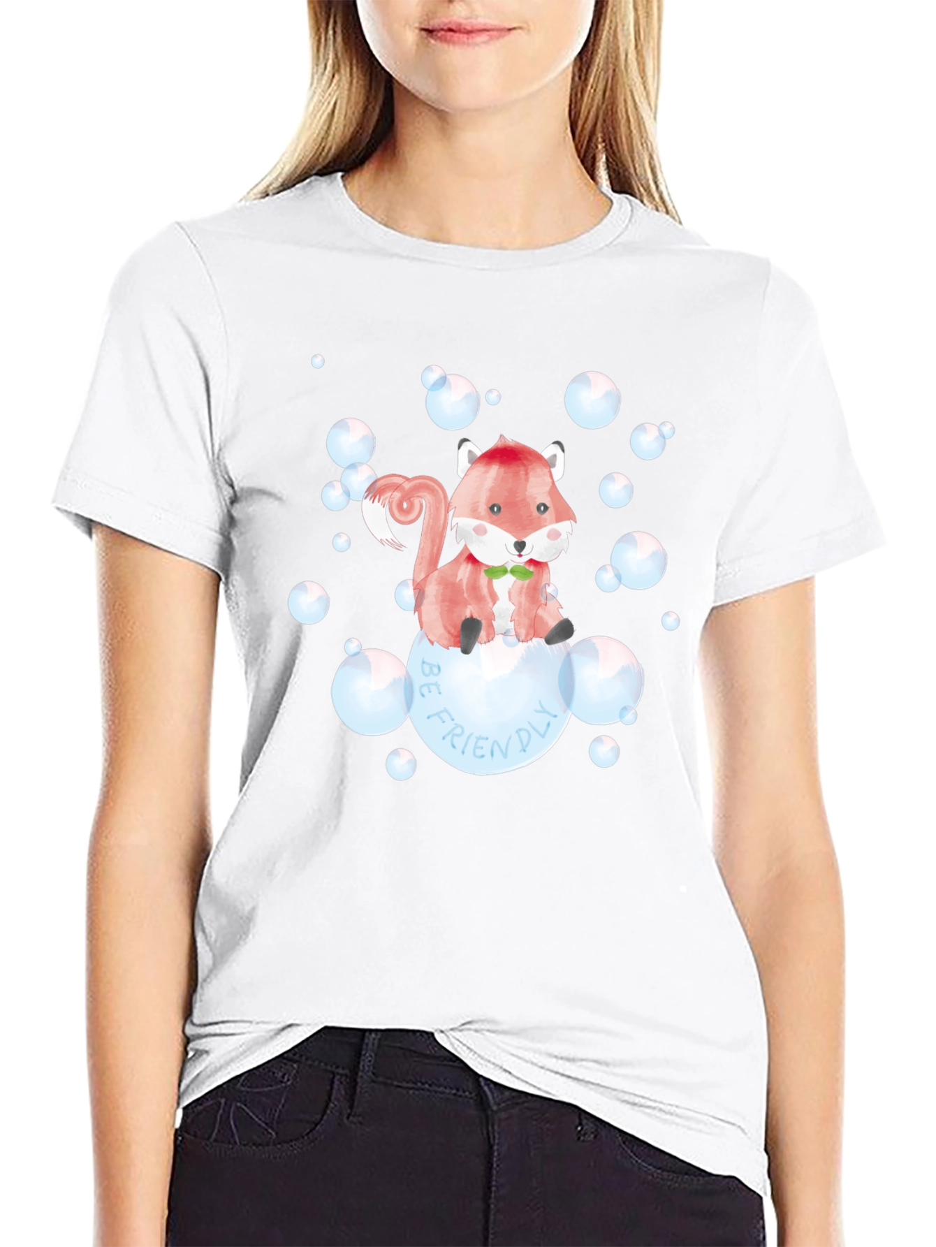 Be Friendly Fox Graphic T-Shirt - Black