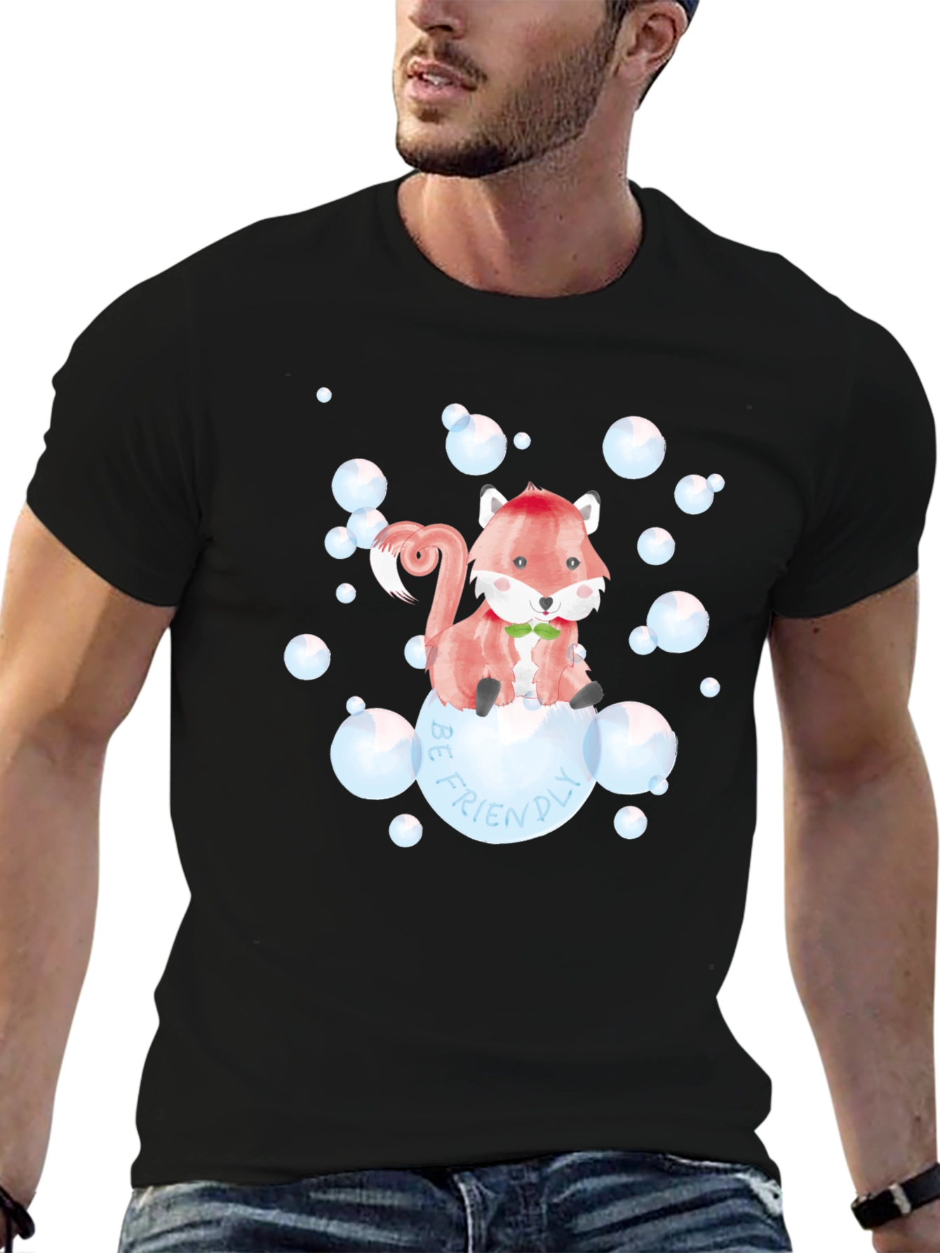 Be Friendly Fox Graphic T-Shirt - Black