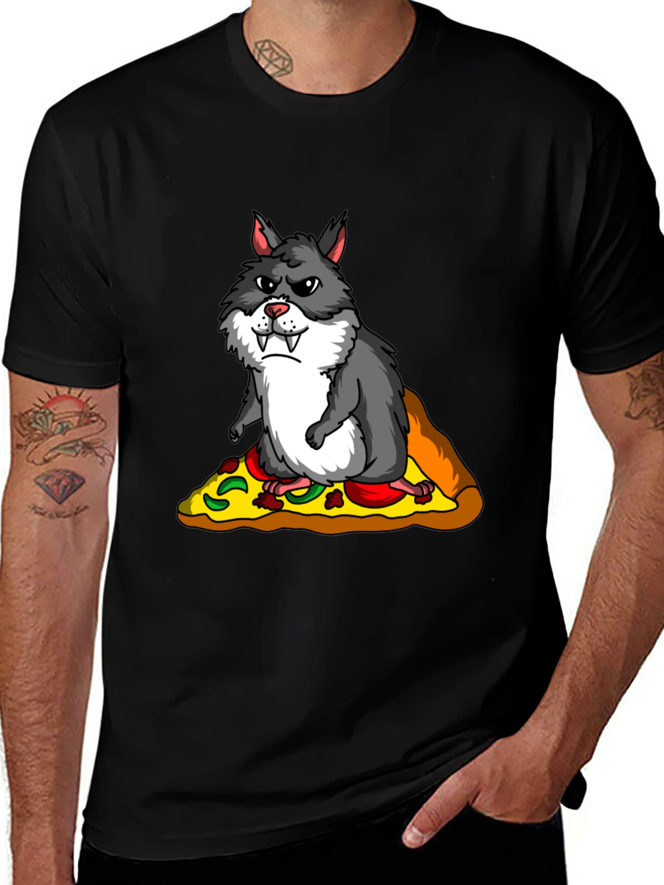Wolf Hamster Pizza T-Shirt - Funny Graphic Tee
