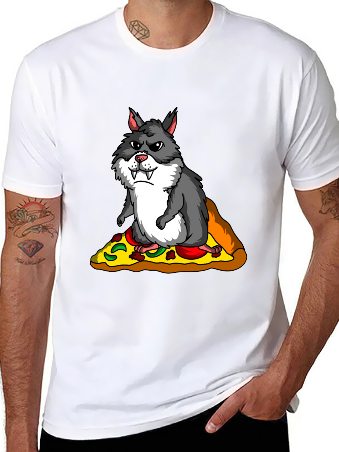Wolf Hamster Pizza T-Shirt - Funny Graphic Tee