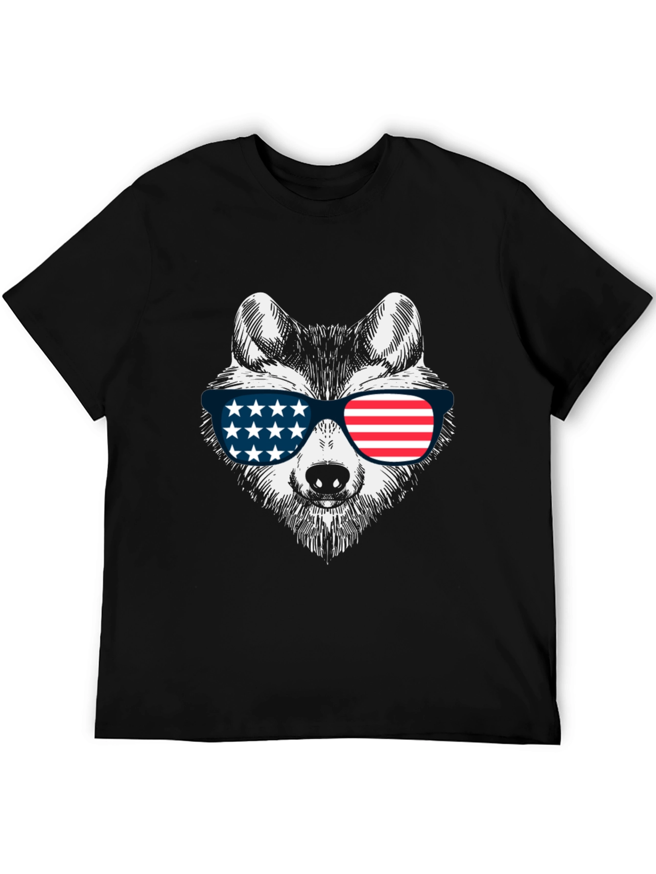 Patriotic Wolf Graphic Tee - USA Flag Sunglasses