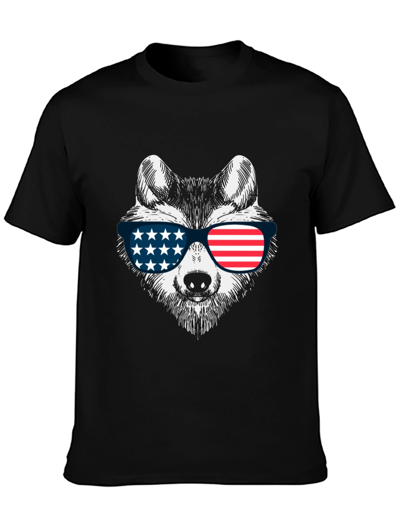 Patriotic Wolf Graphic Tee - USA Flag Sunglasses