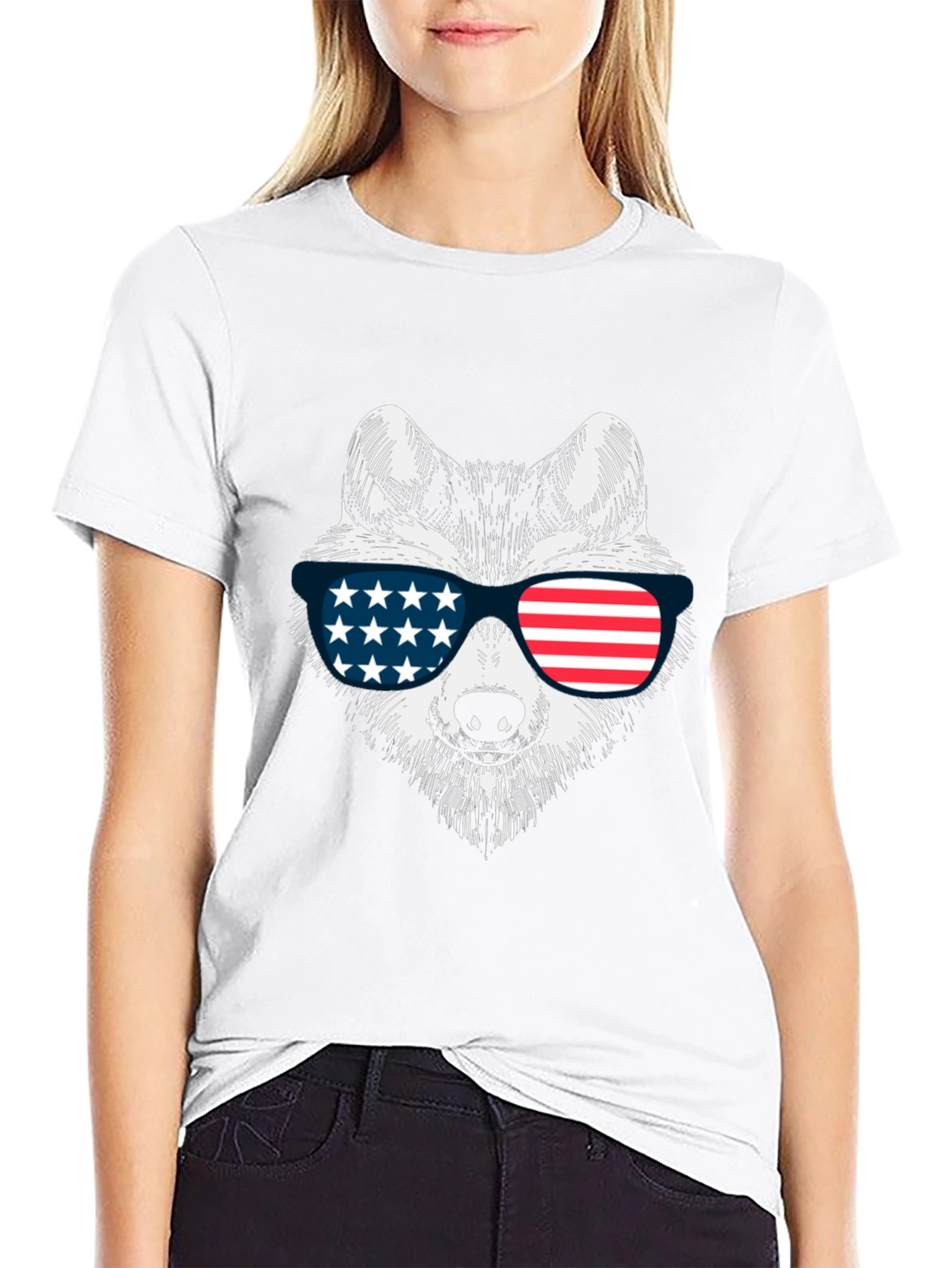 Patriotic Wolf Graphic Tee - USA Flag Sunglasses