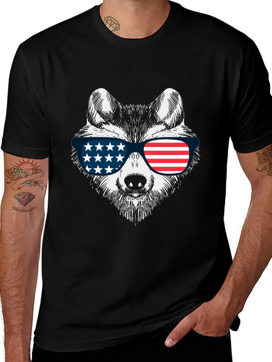Patriotic Wolf Graphic Tee - USA Flag Sunglasses