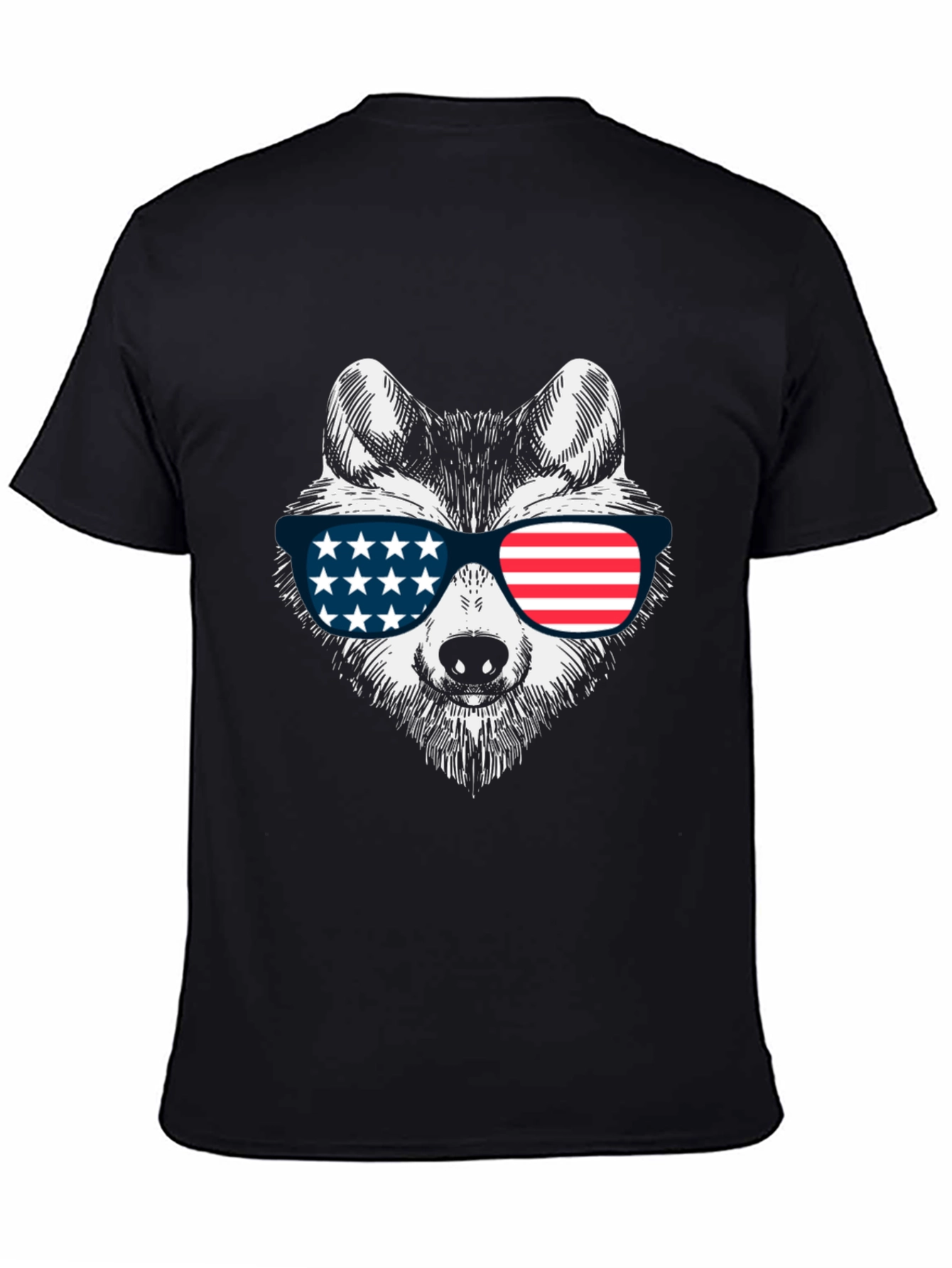 Patriotic Wolf Graphic Tee - USA Flag Sunglasses