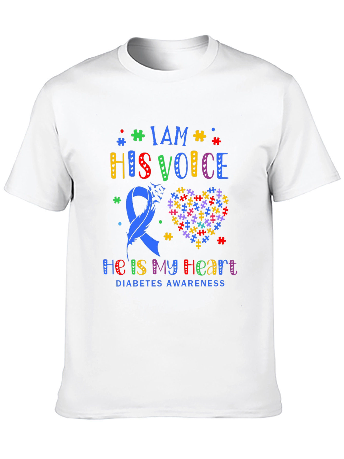 Diabetes Awareness T-Shirt - Puzzle Heart & Ribbon