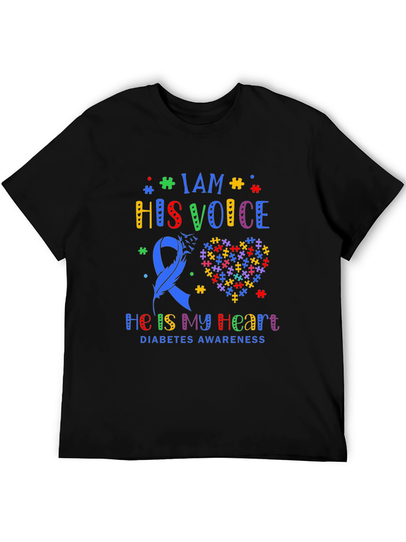Diabetes Awareness T-Shirt - Puzzle Heart & Ribbon