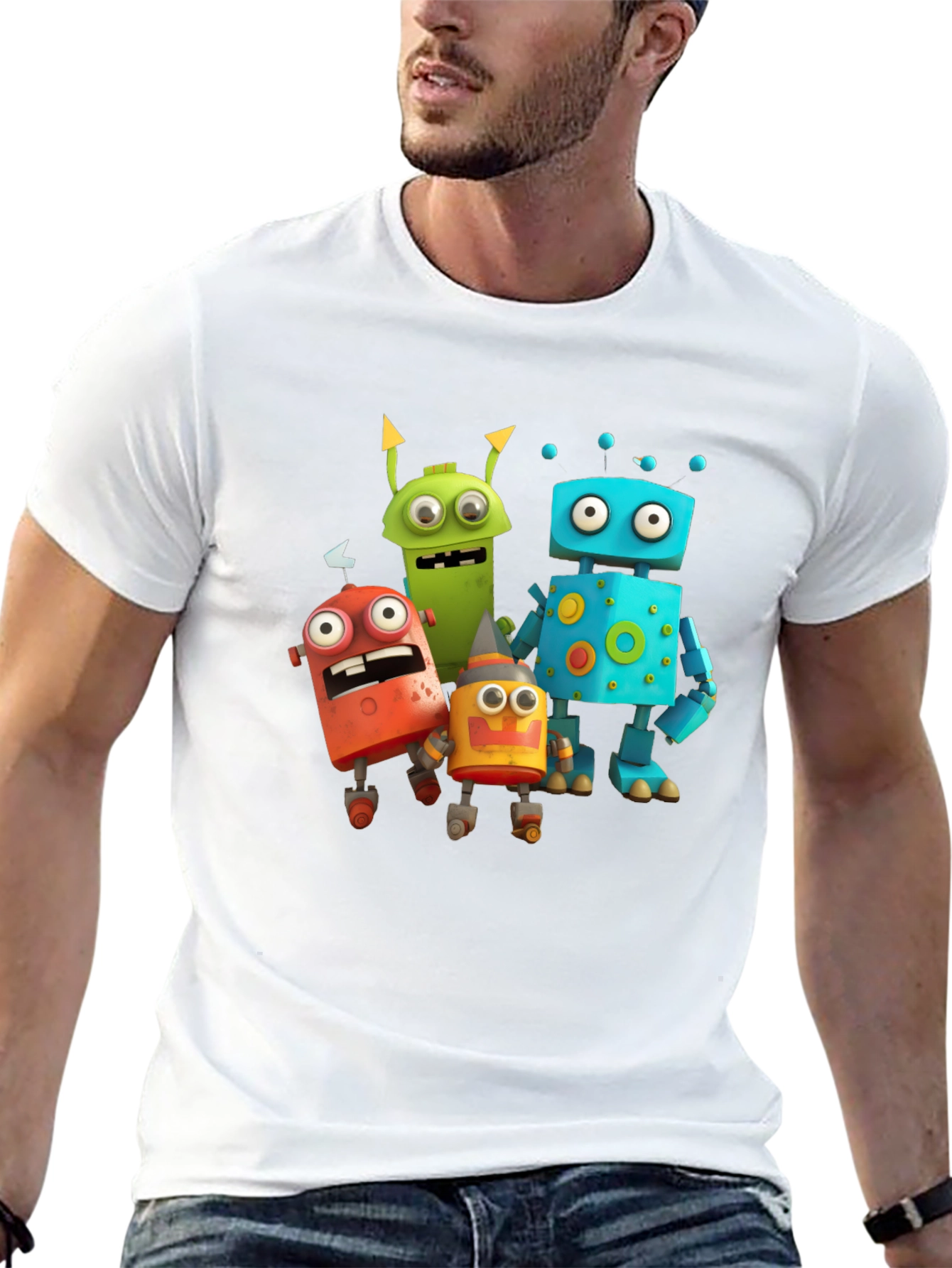 Robot Cartoon Graphic Black T-Shirt