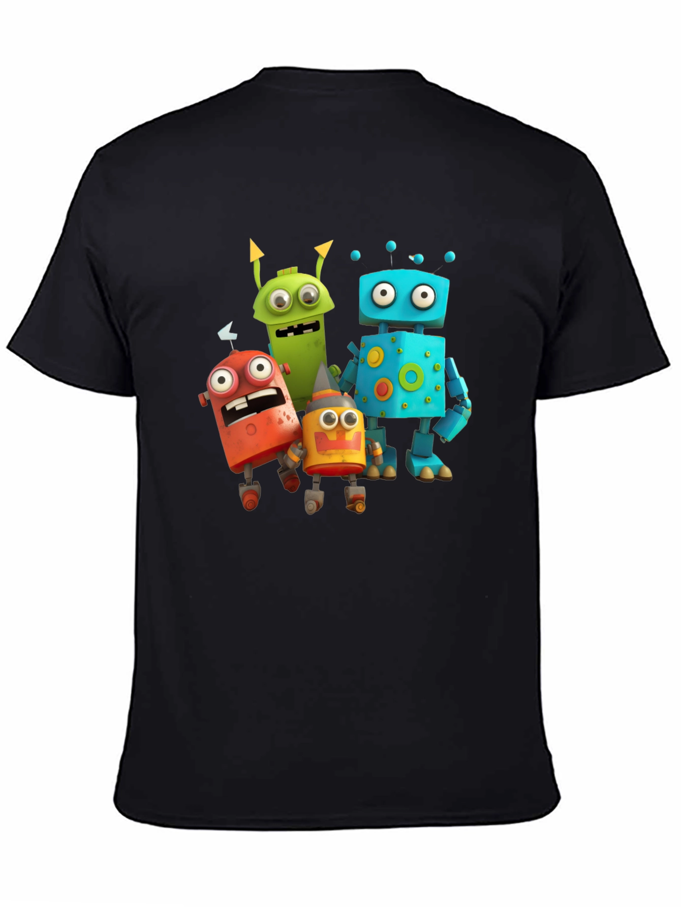 Robot Cartoon Graphic Black T-Shirt
