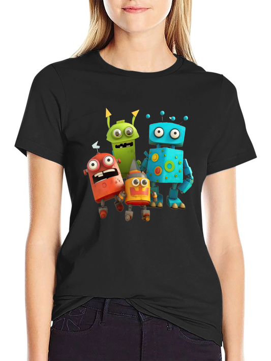 Robot Cartoon Graphic Black T-Shirt