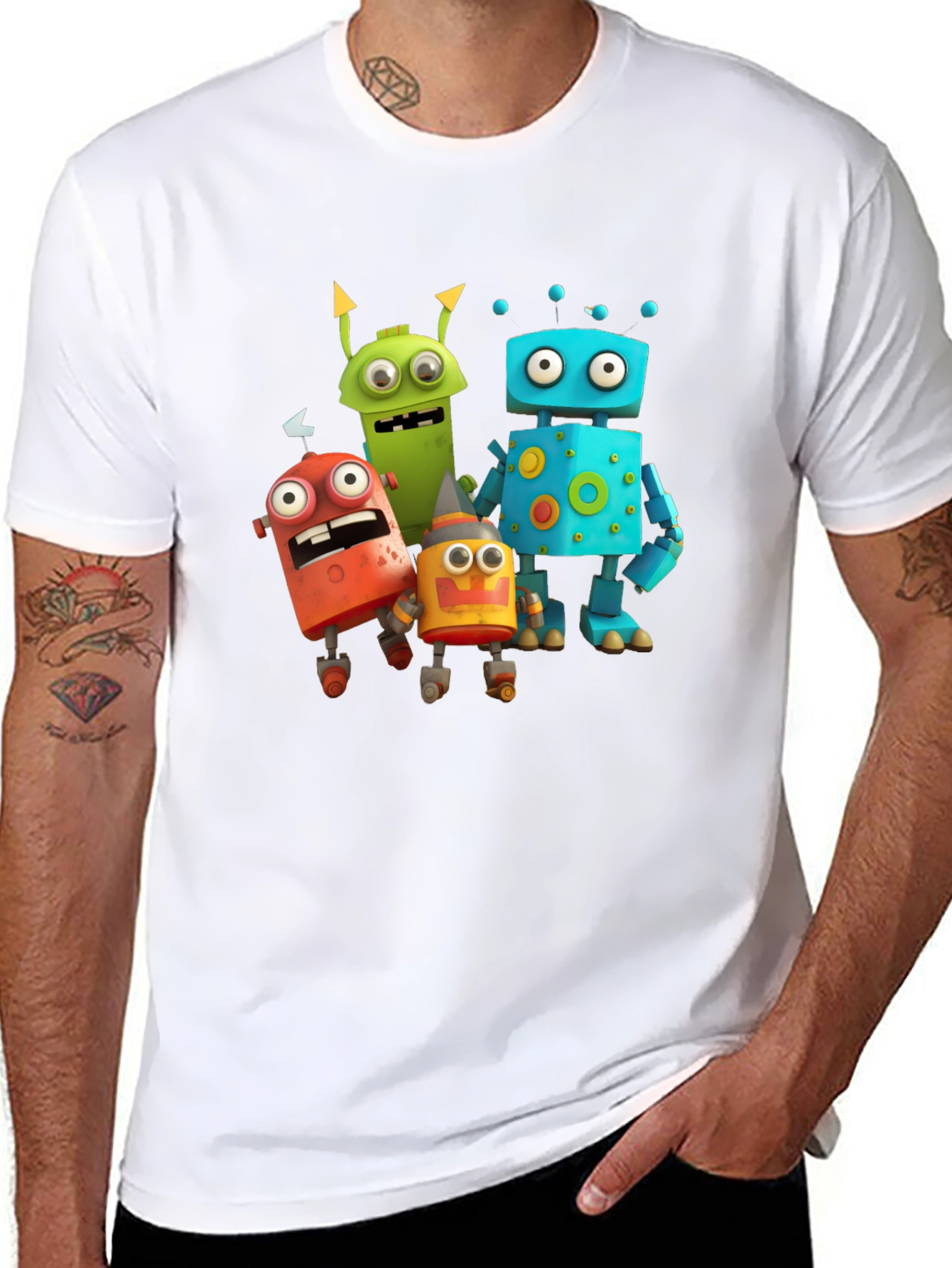 Robot Cartoon Graphic Black T-Shirt