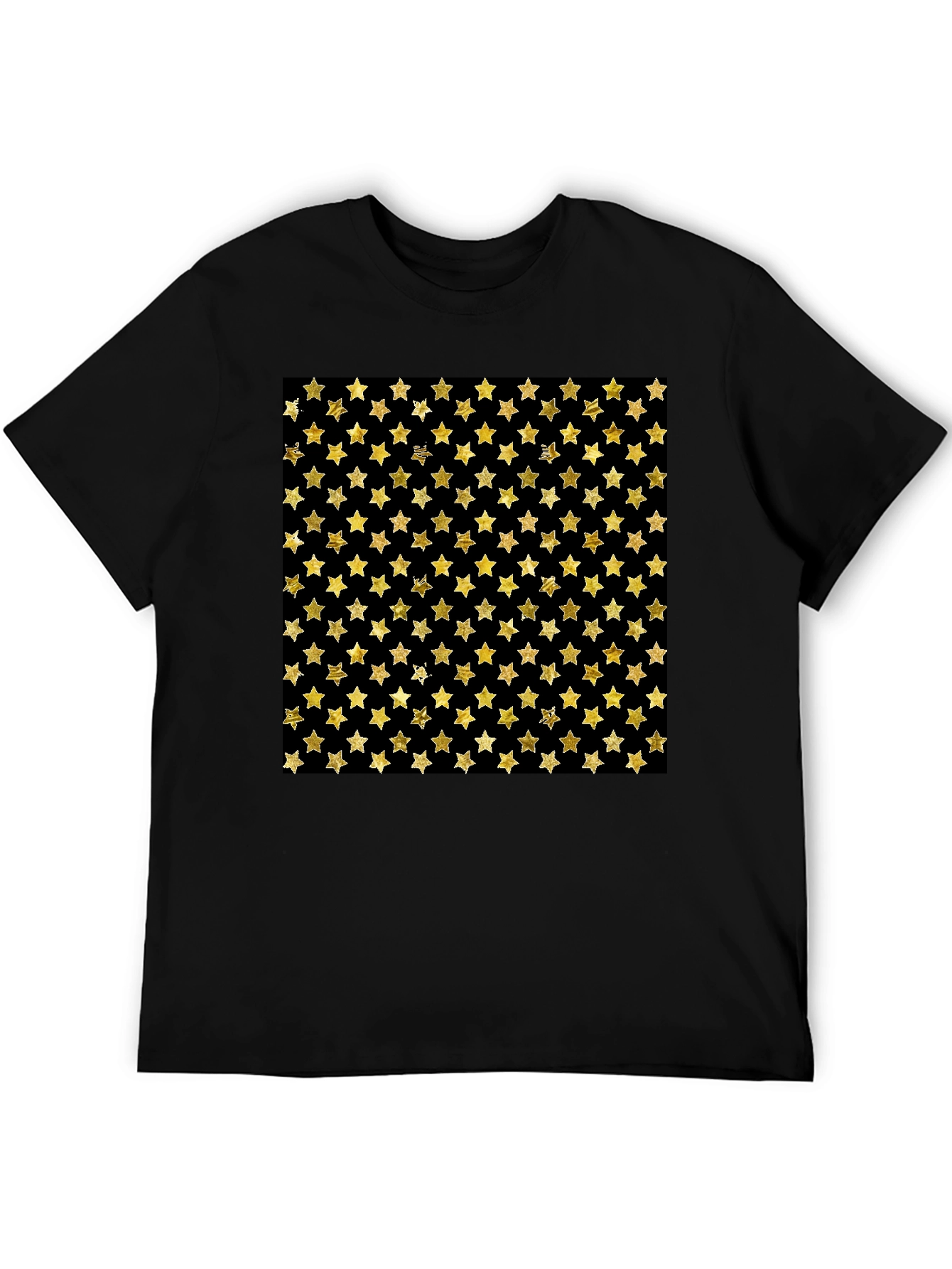 Gold Star Pattern Black T-Shirt